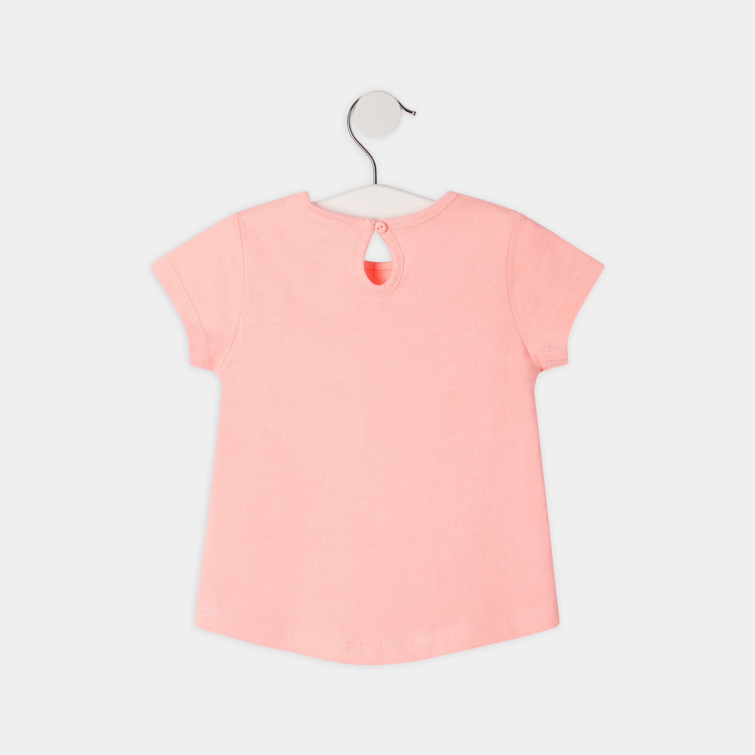 t shirt a manches courtes coton rose fluo bebef T-shirt à manches courtes coton rose fluo bébé fille