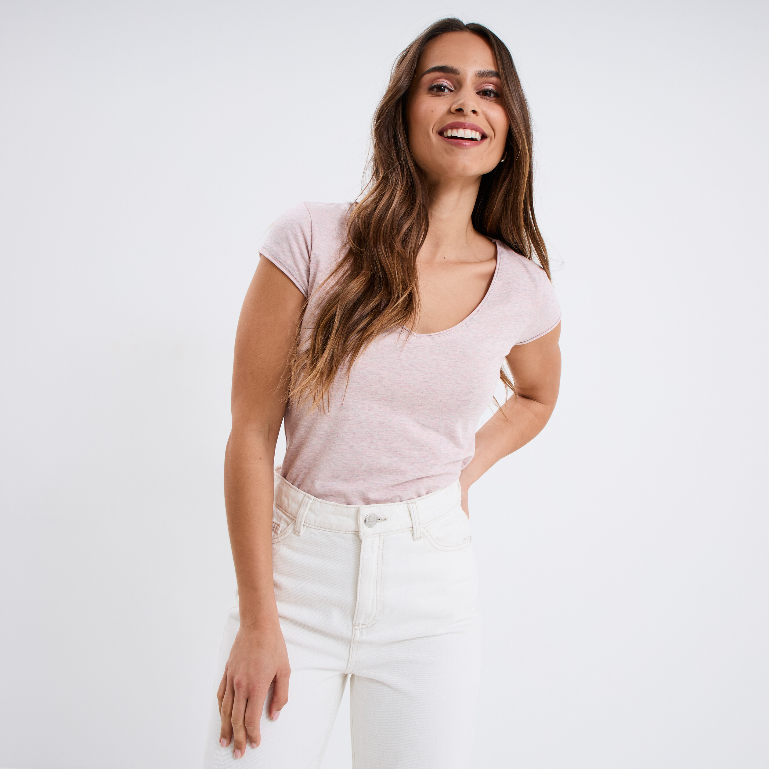 t shirt manches courtes rose clair femme T-shirt manches courtes rose clair femme