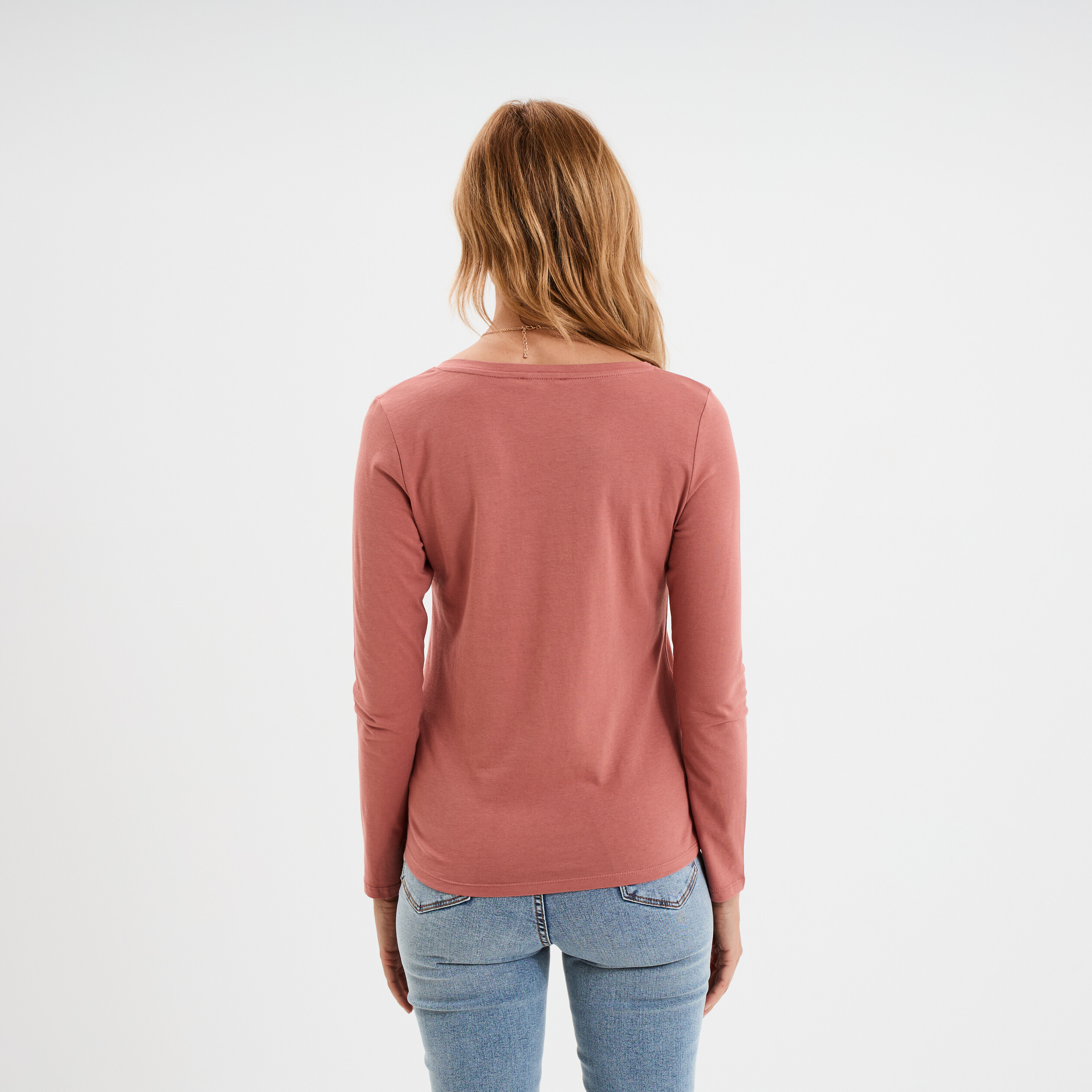 t shirt col en v manches longues coton vieux rose femme T-shirt col en V manches longues coton vieux rose femme