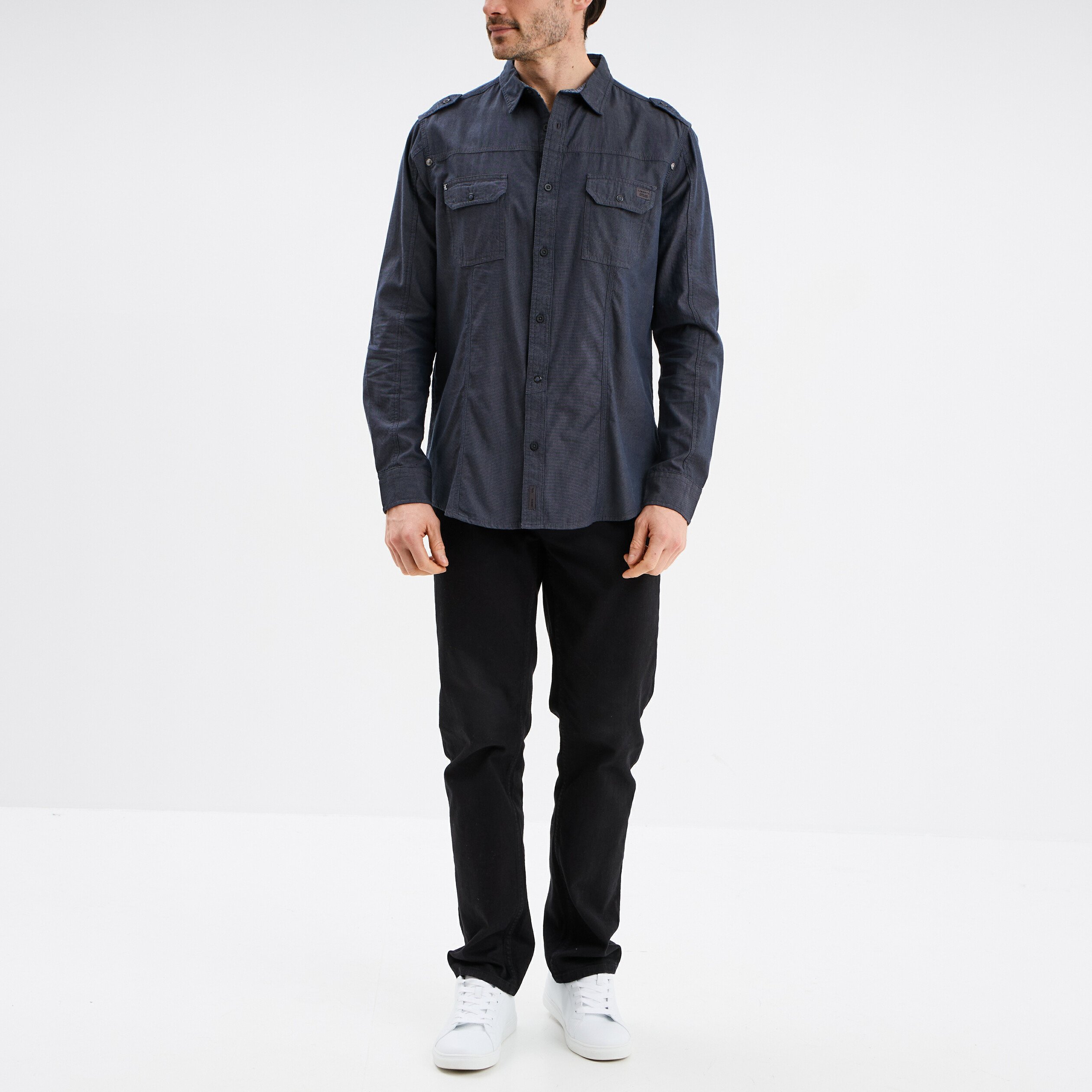 chemise droite 2 poches manches longues bleu fonce homme Chemise droite 2 poches manches longues bleu foncé homme