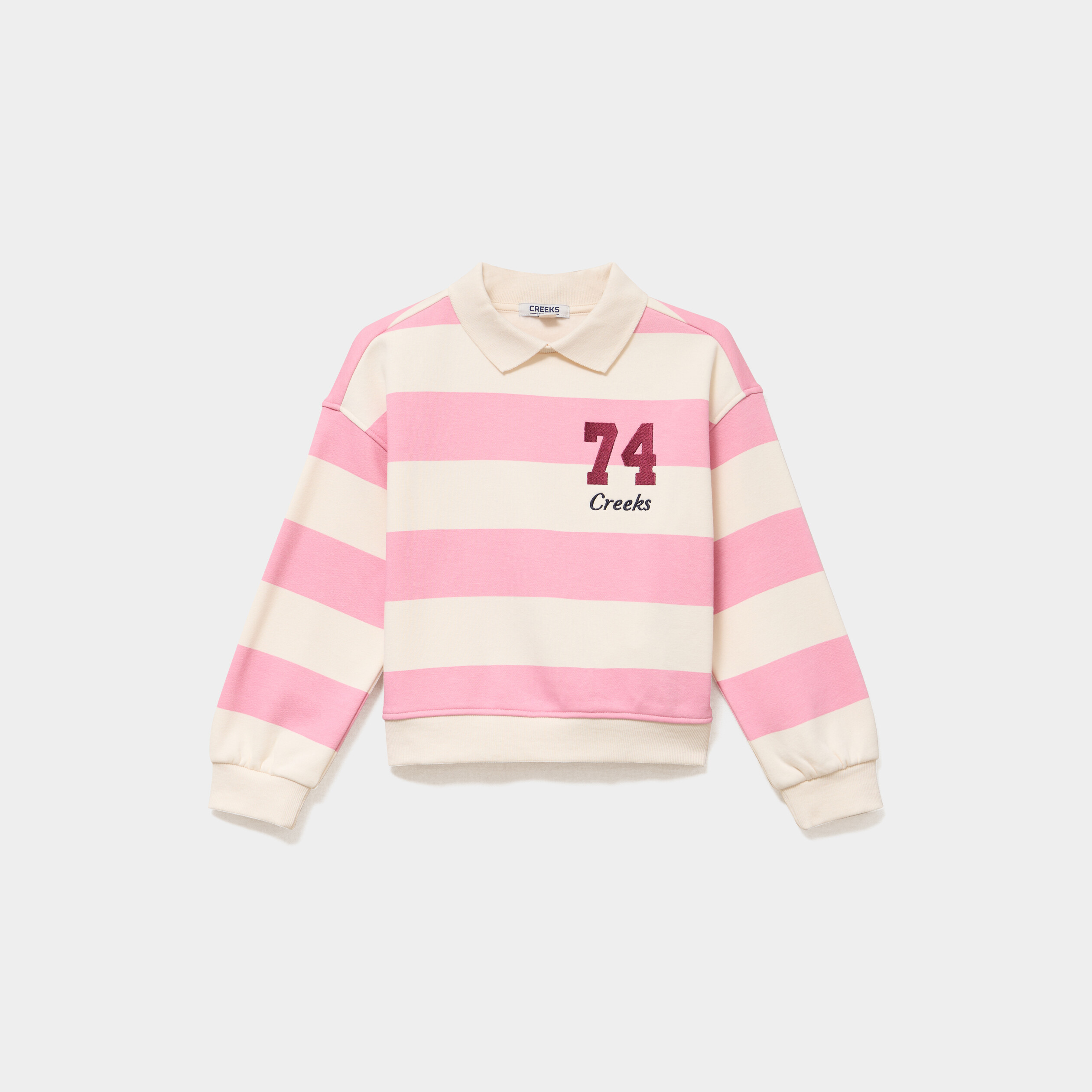 Sweat col chemise manches longues rose fille