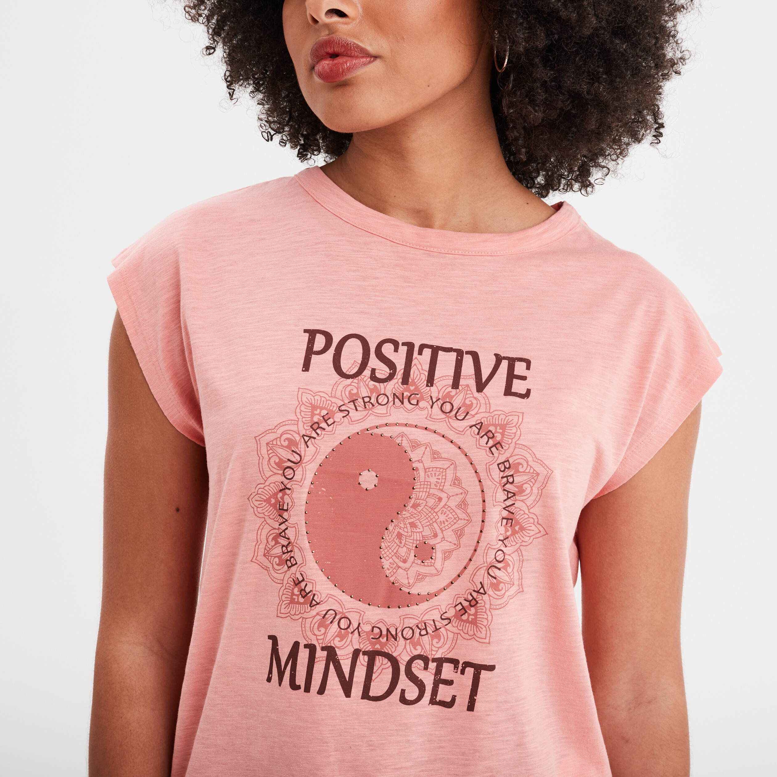 t shirt col rond manches courtes creeks rose corail femme T-shirt col rond manches courtes Creeks rose corail femme