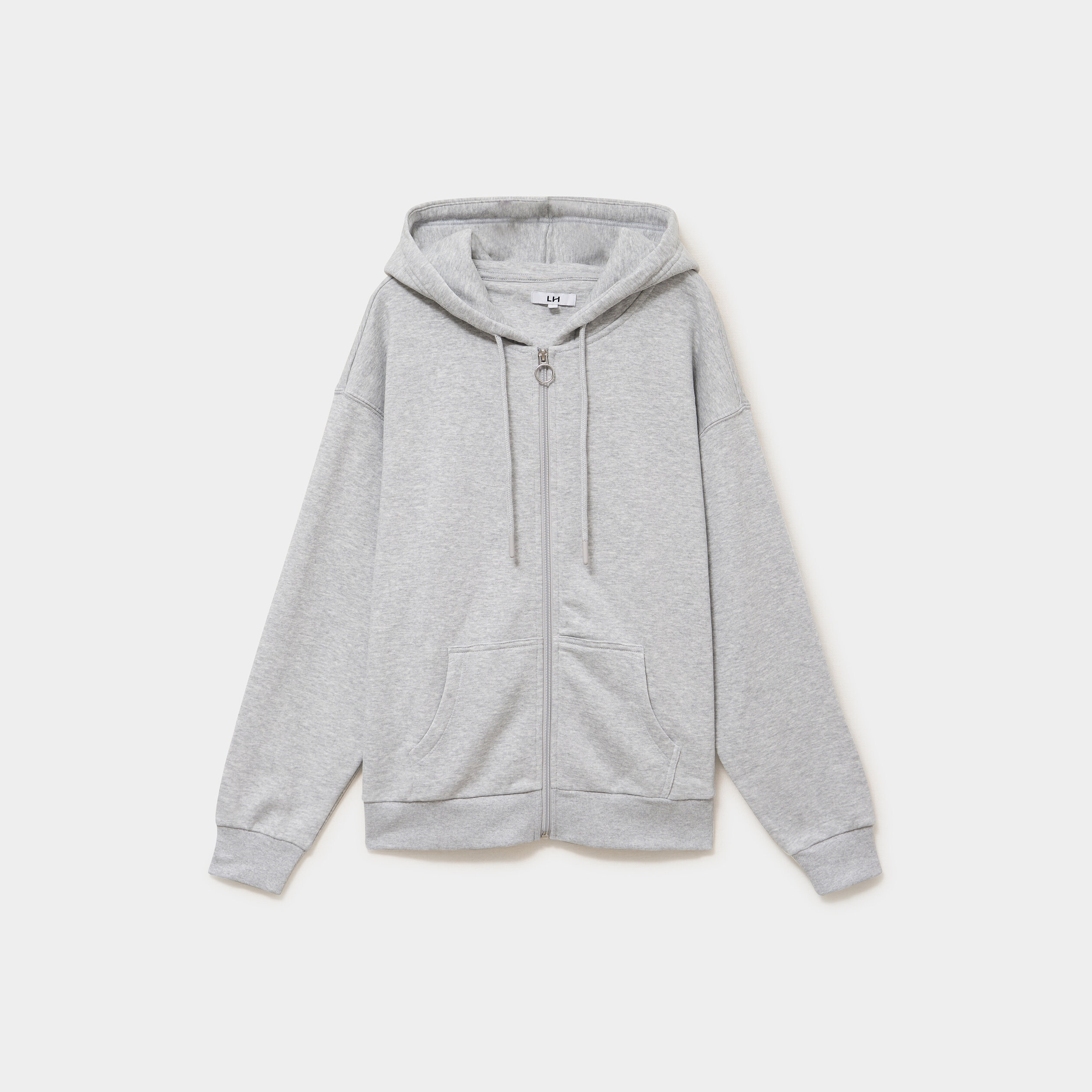 Sweat zipp&eacute; &agrave; capuche gris clair femme