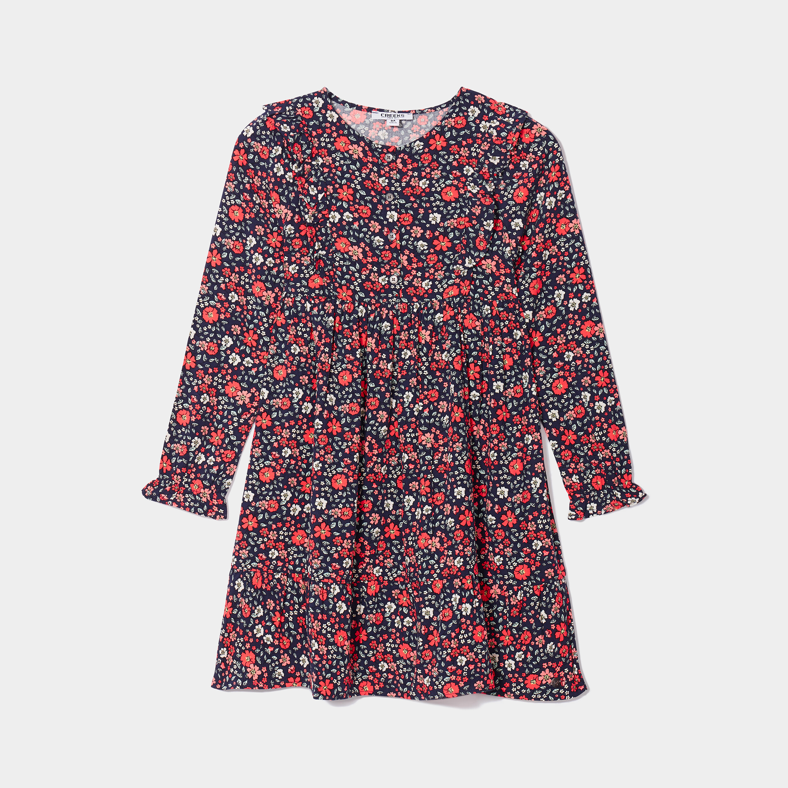 robe fluide a volants manches longues bleu electrique fille Robe fluide à volants manches longues bleu electrique fille