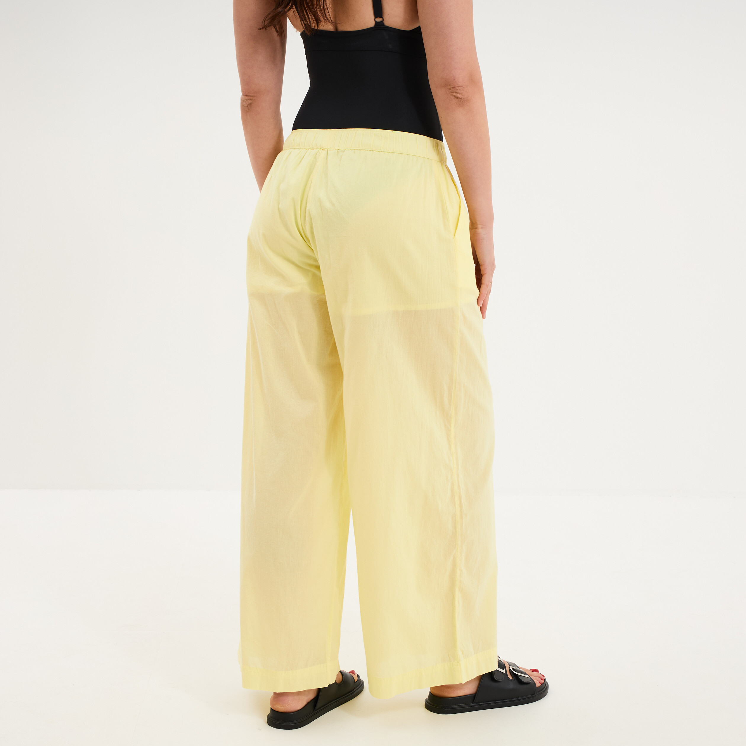 Pantalon de plage voile de coton jaune femme