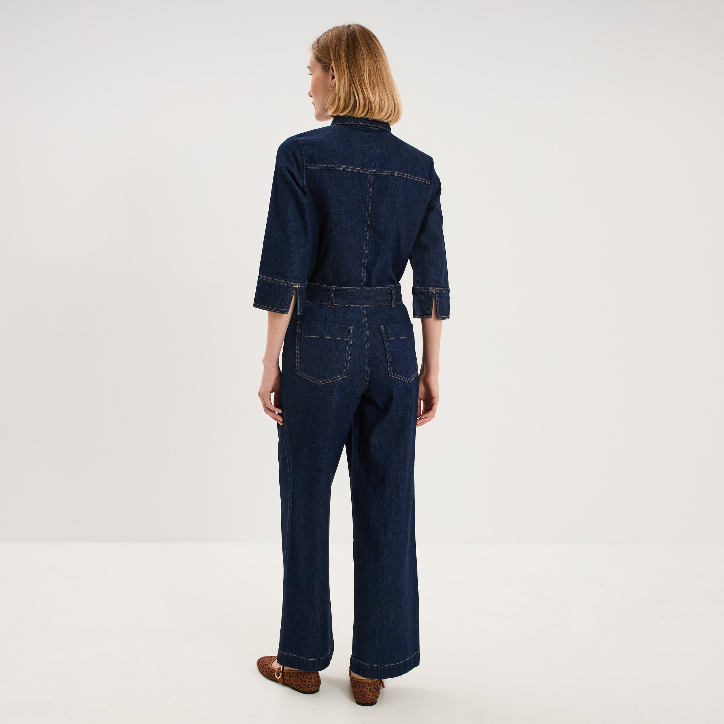 Combinaison pantalon large denim 3/4 denim brut femme