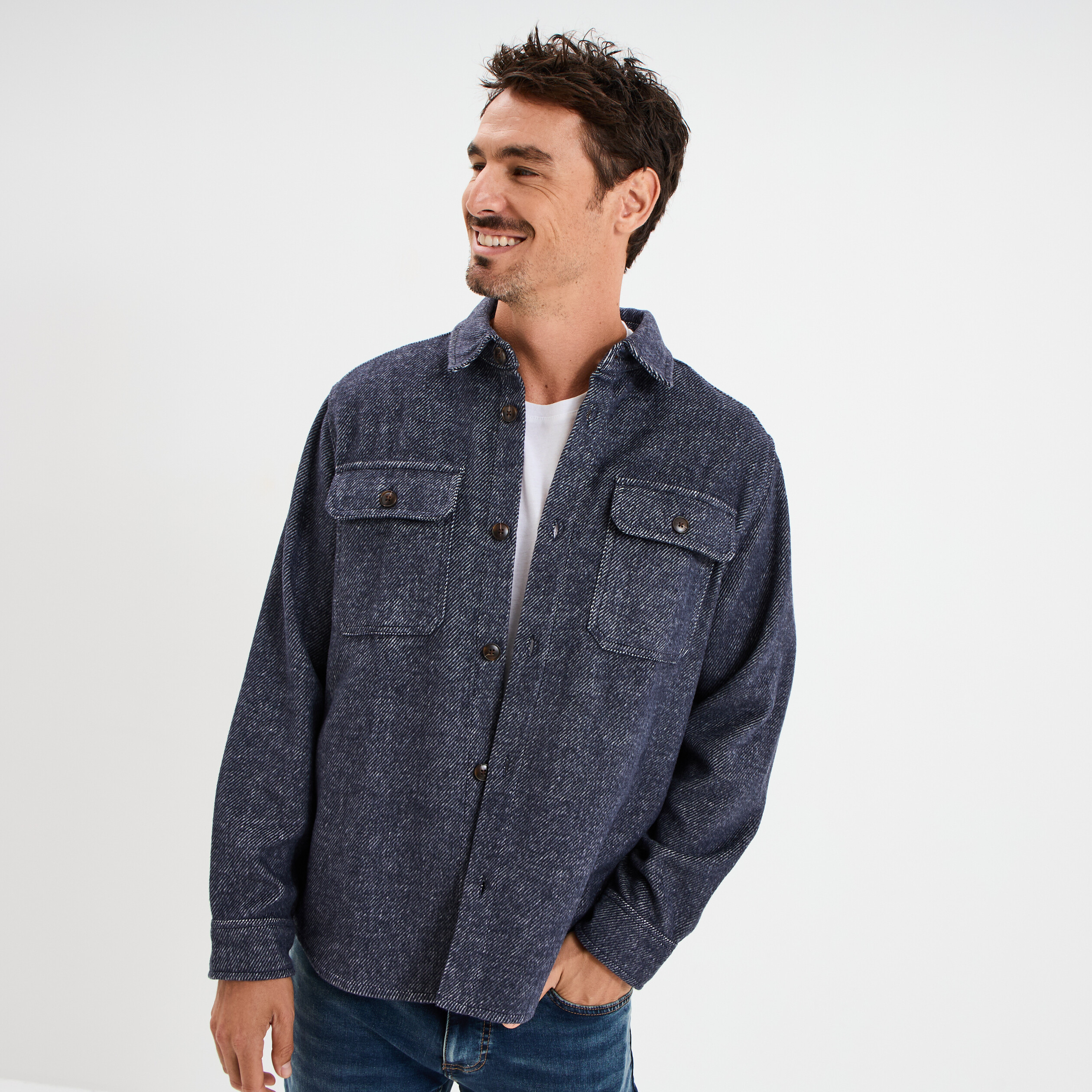 Surchemise manches longues bleu marine homme