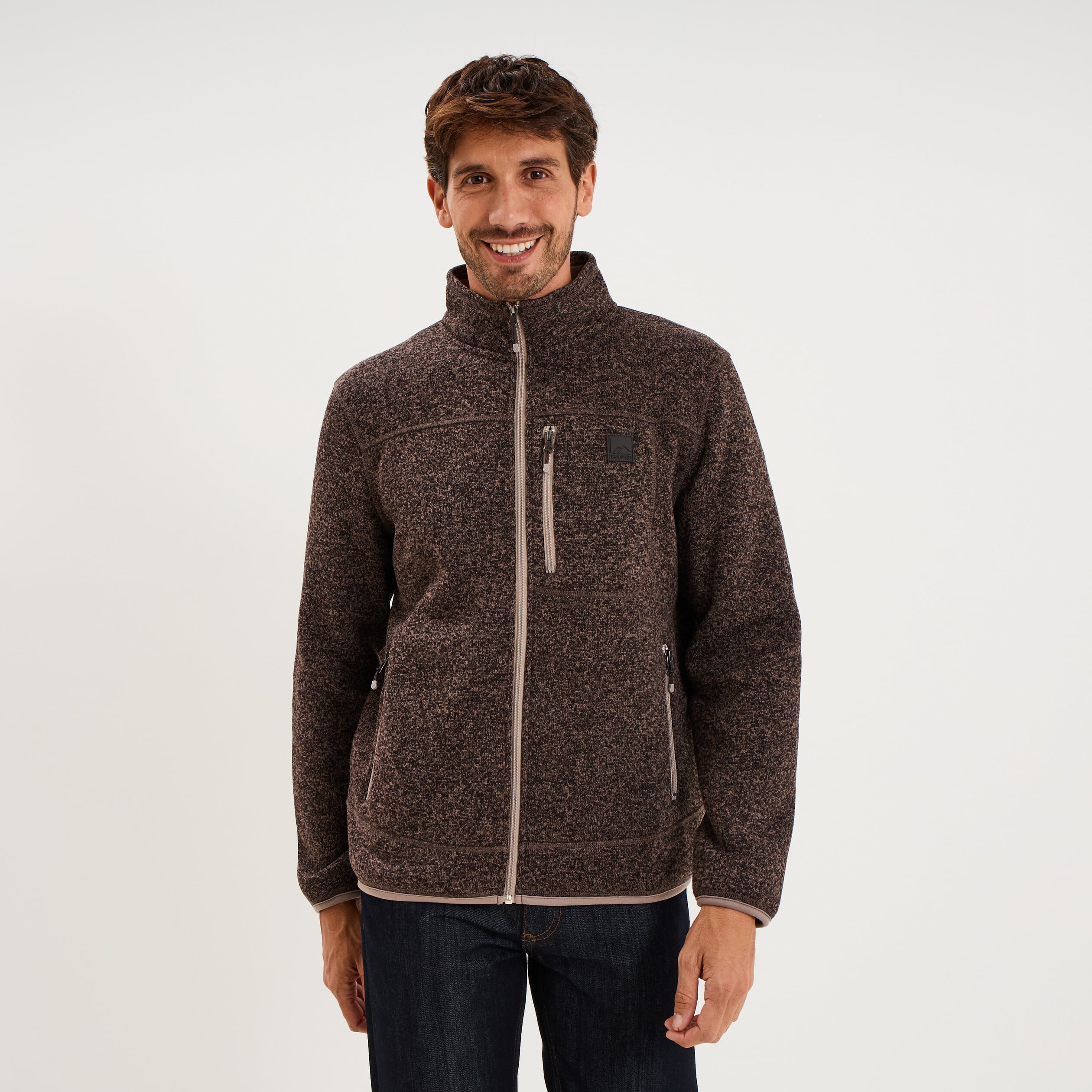 Gilet manches longues col montant marron chocolat homme