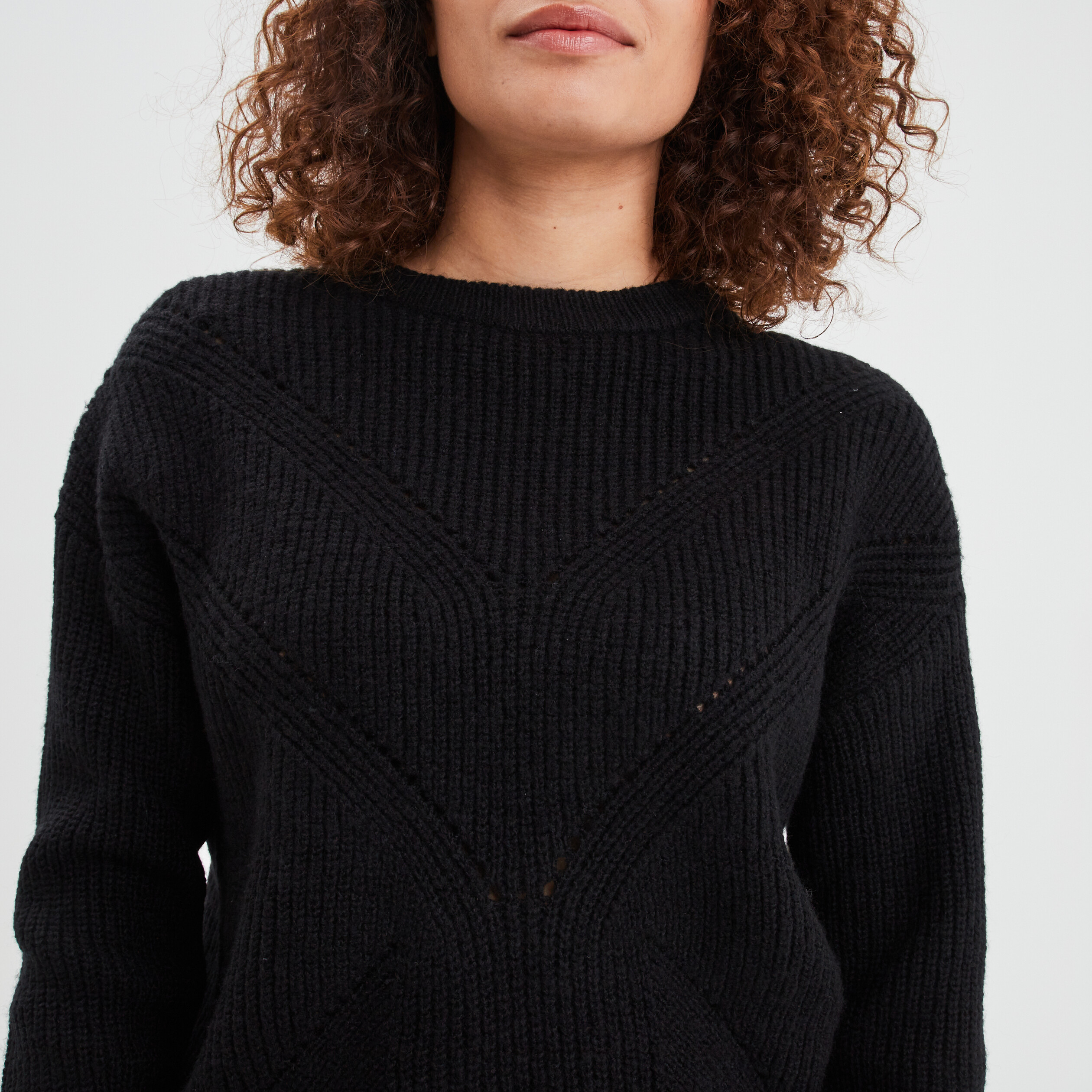 pull col rond aspect laineux noir femme Pull col rond aspect laineux noir femme