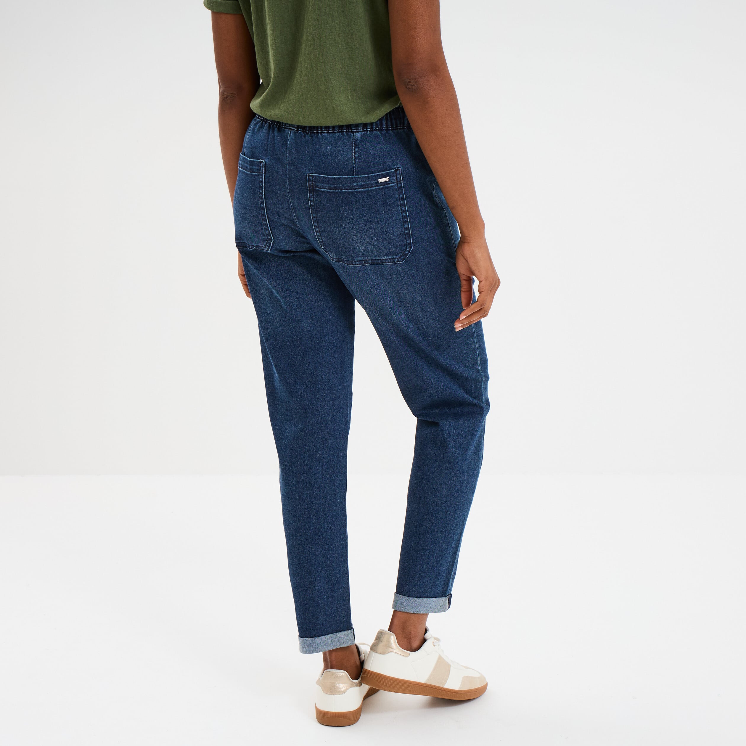 Jeans droit cropped taille &eacute;lastiqu&eacute;e bleu femme