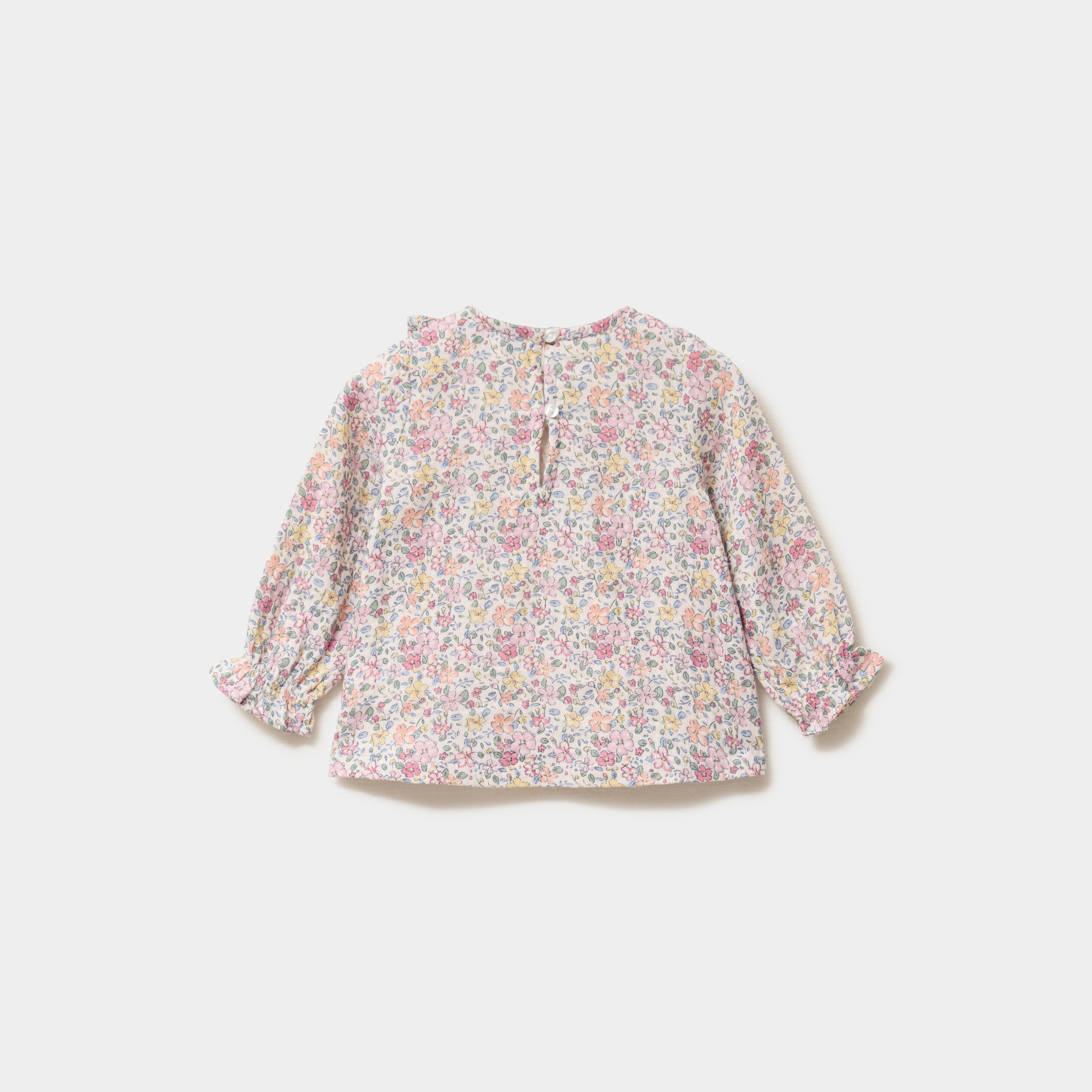Blouse avec volants en gaze de coton ecru b&eacute;b&eacute; fille