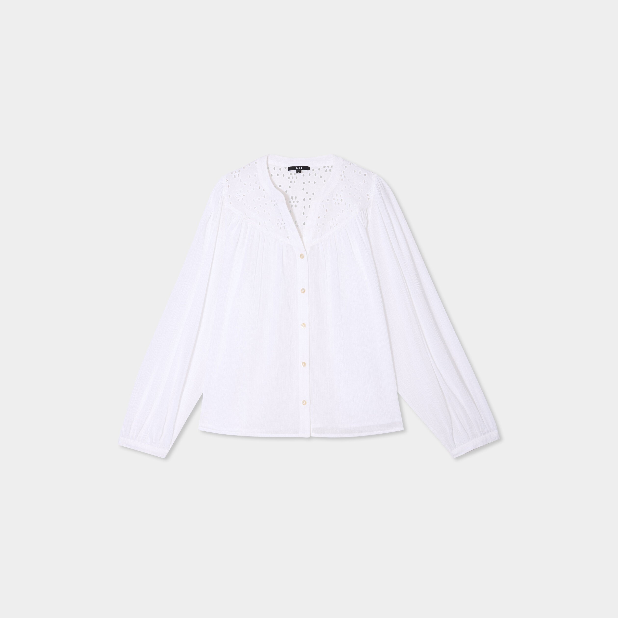 blouse col tunisien broderie anglaise blanc femme Blouse col tunisien broderie anglaise blanc femme