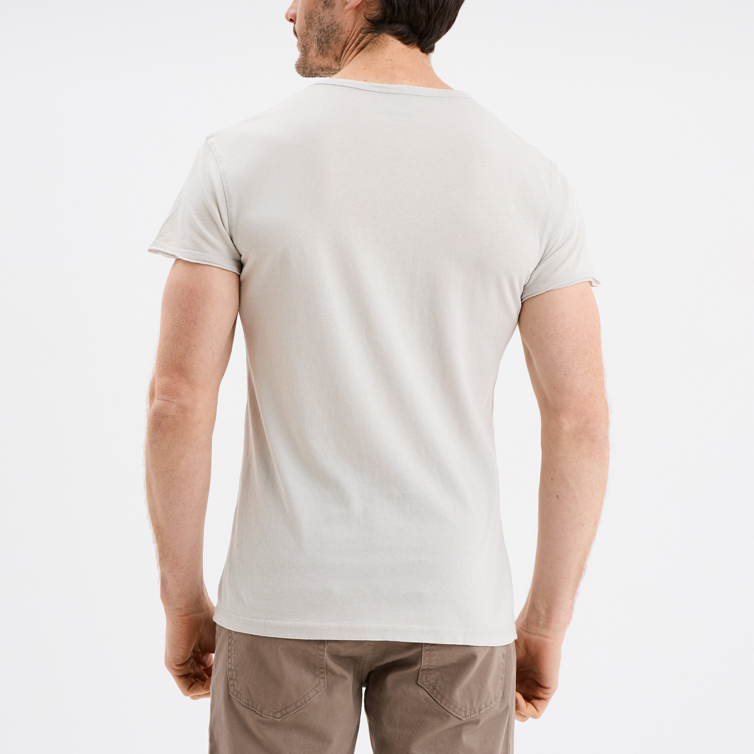 t shirt col tunisien manches courtes gris clair homme T-shirt col tunisien manches courtes gris clair homme