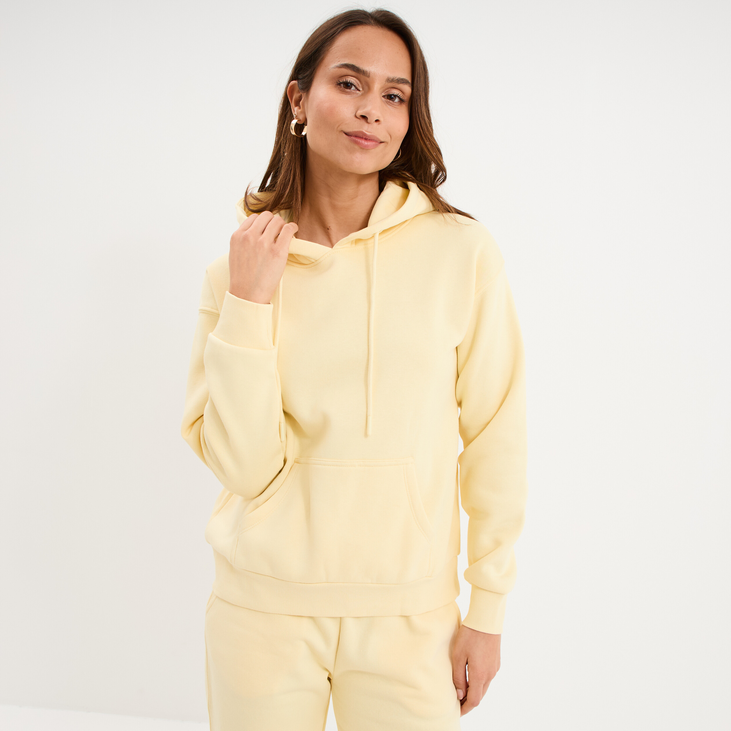 Sweat hoodie molleton &agrave; capuche jaune clair femme