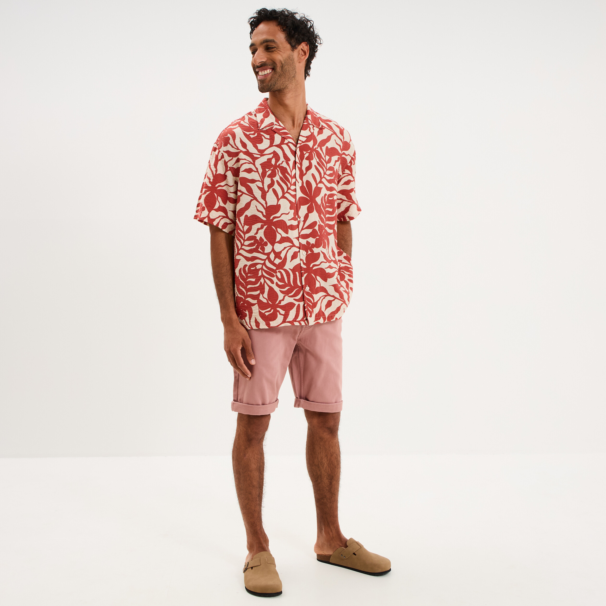 Bermuda en jean straight 5 poches vieux rose homme