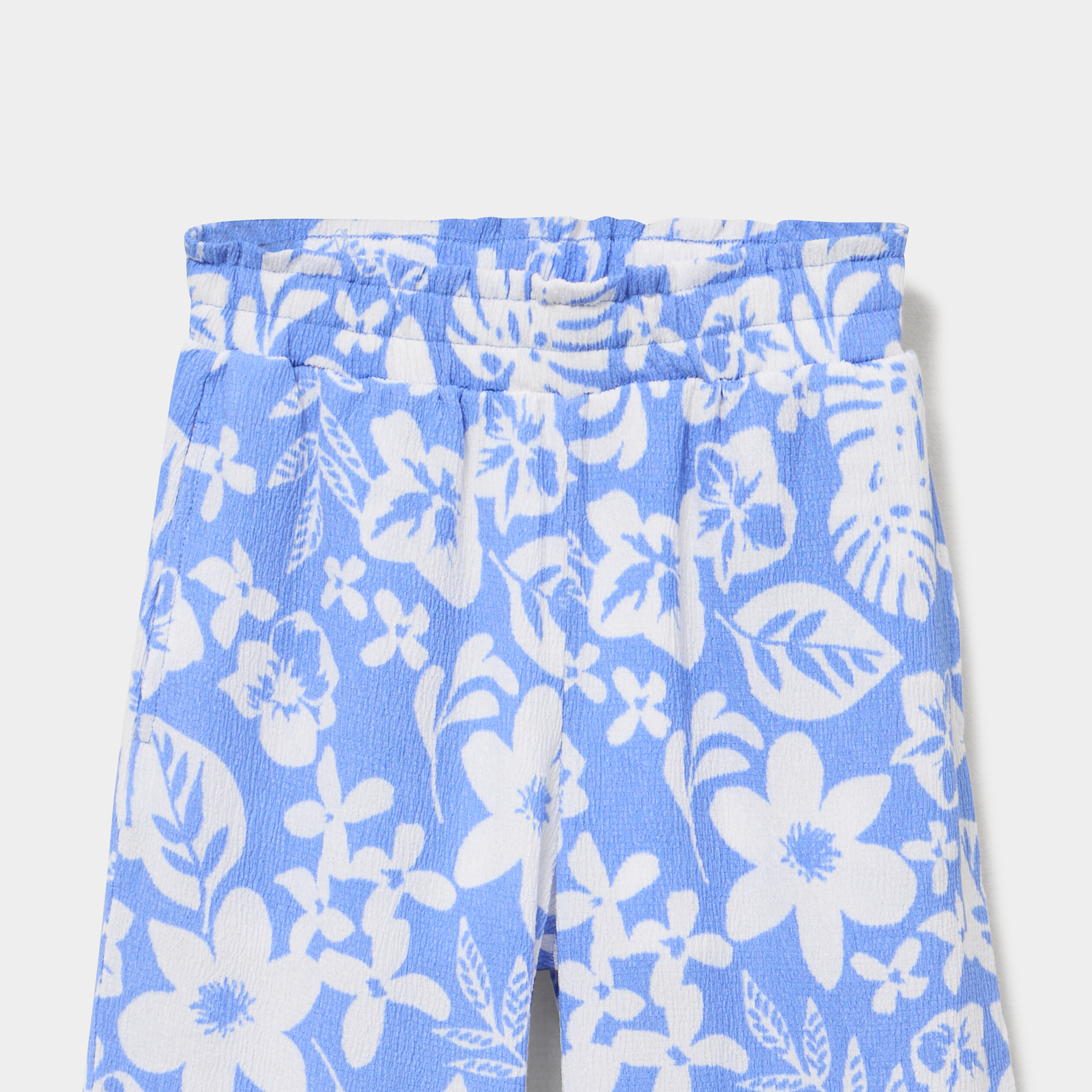 Pantalon taille &eacute;lastiqu&eacute;e effet froiss&eacute; bleu fille