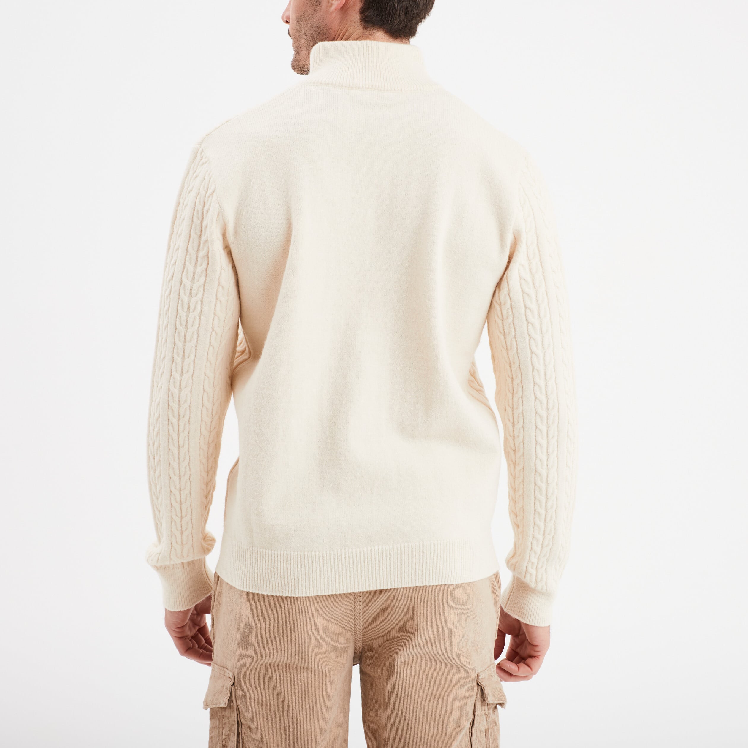 Pull Homme Style Camioneur à Torsades - Col Zippé - Maille Moulinée Confortable - Taille XL - Gris Chiné