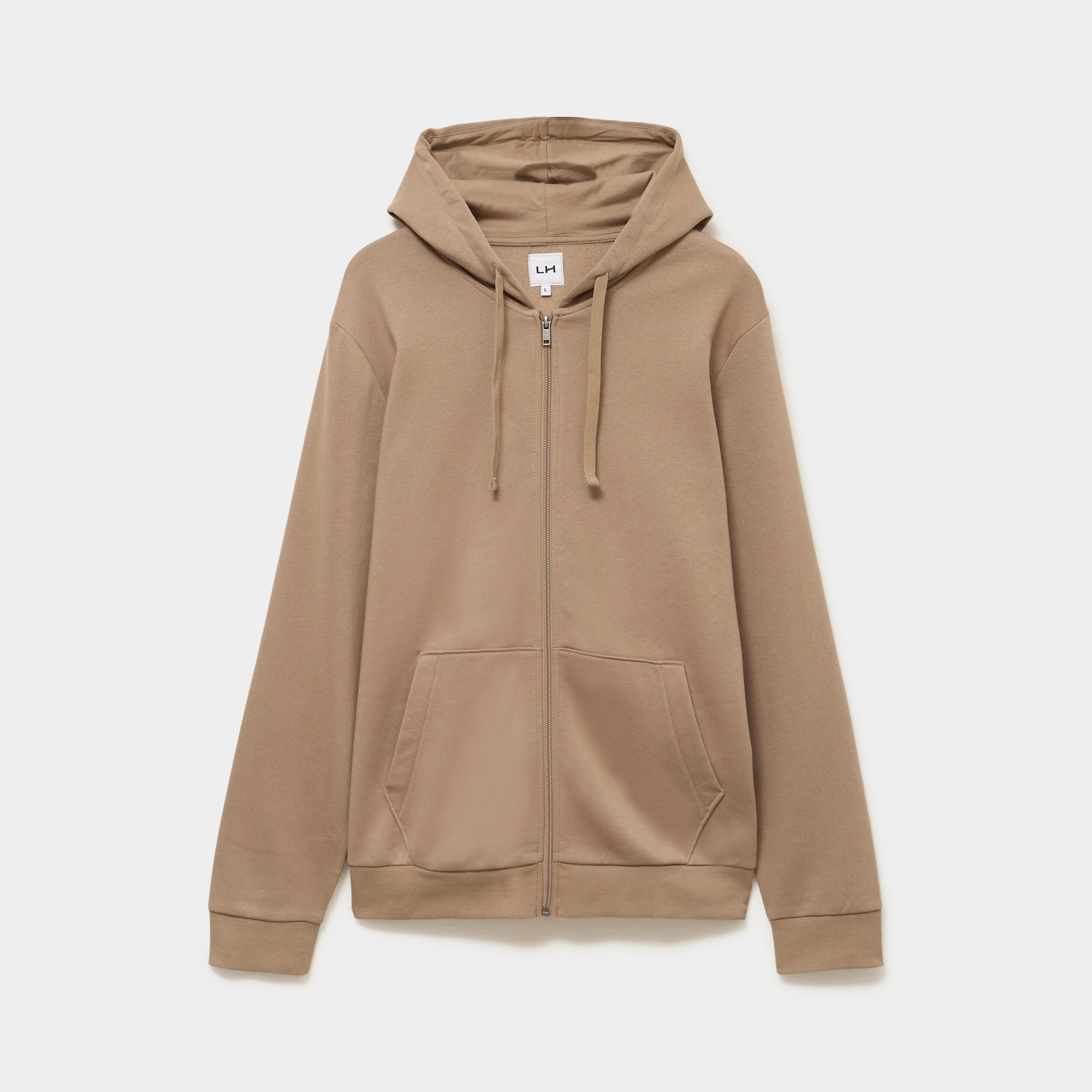 Sweat zipp&eacute; molleton &agrave; capuche taupe homme