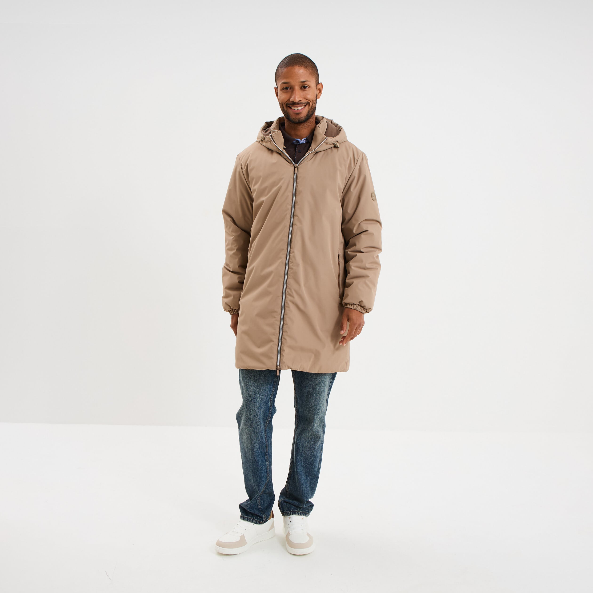 Parka d&eacute;perlante doubl&eacute;e &agrave; capuche taupe homme