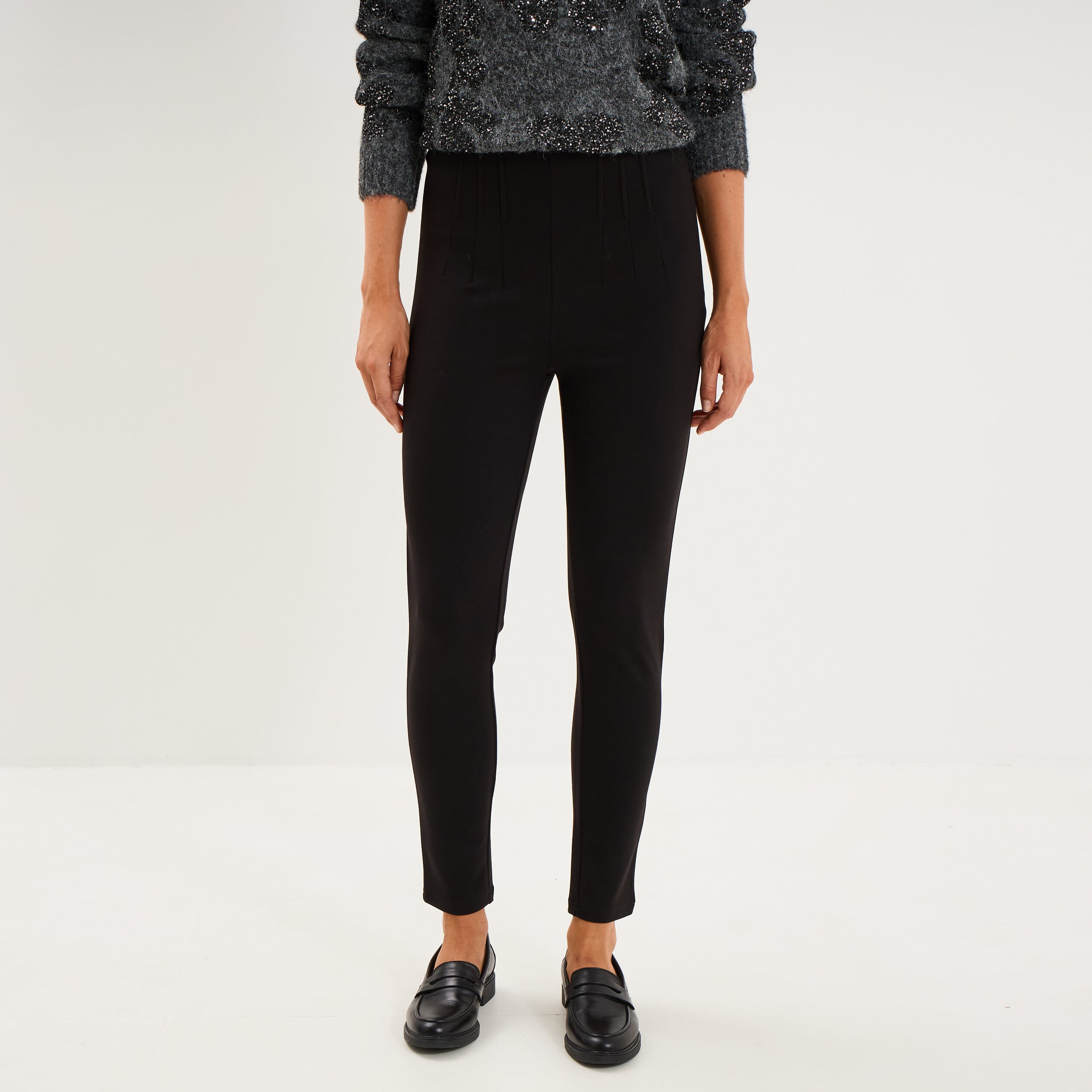 Legging taille haute stretch &agrave; pinces noir femme