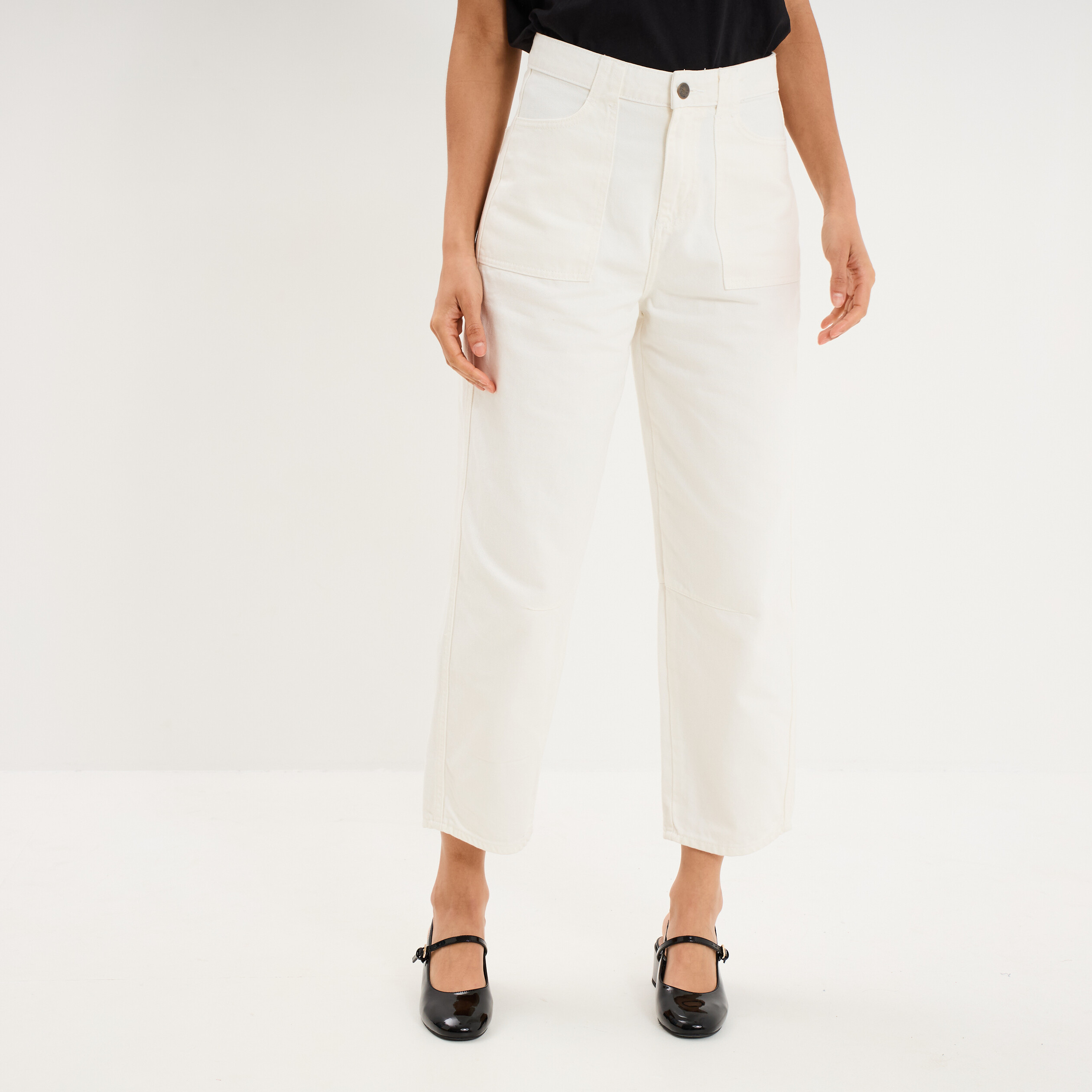 Pantalon balloon 7/8&egrave;me coton ecru femme