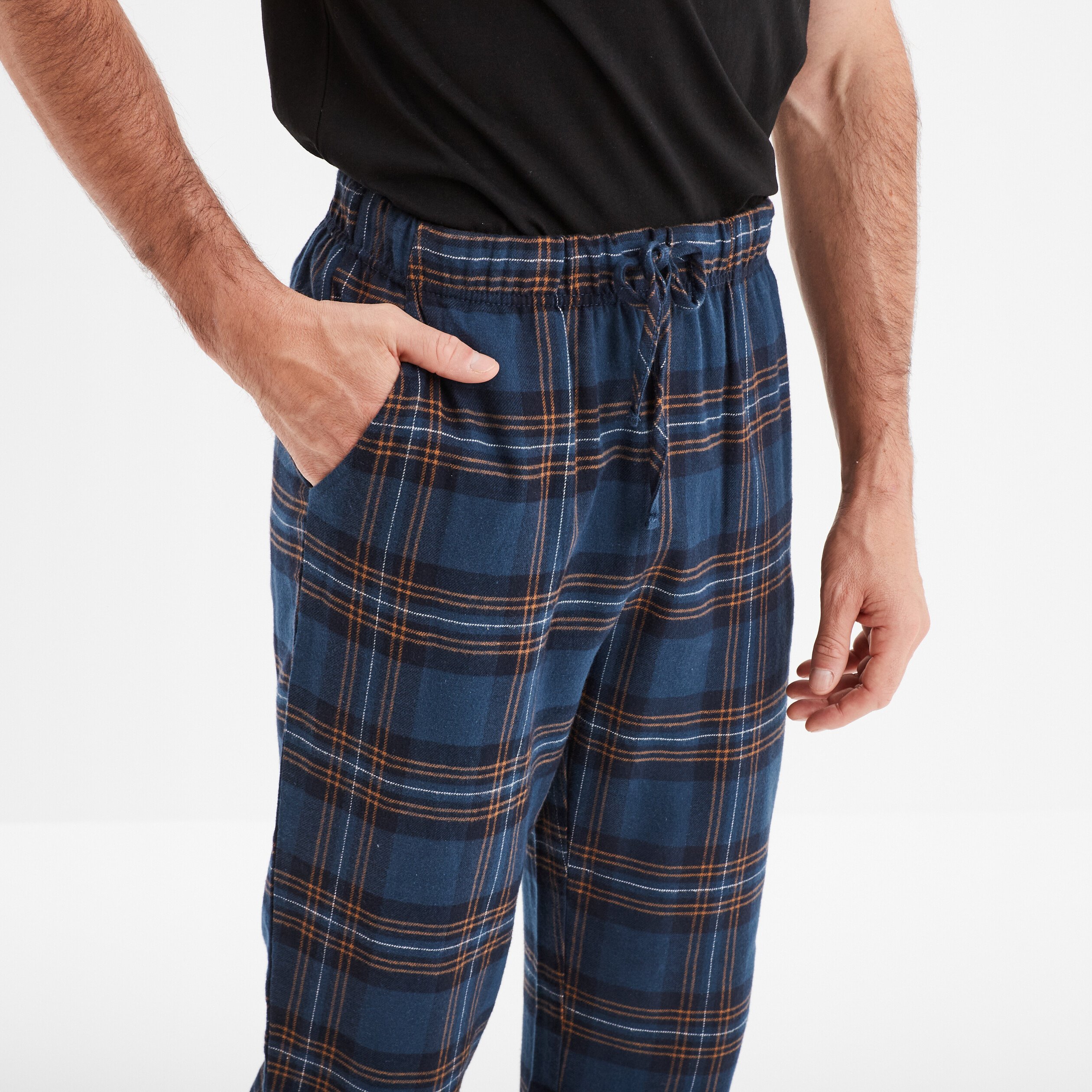 pantalon de pyjama coton coupe droite bleu homme Pantalon de pyjama coton coupe droite bleu homme