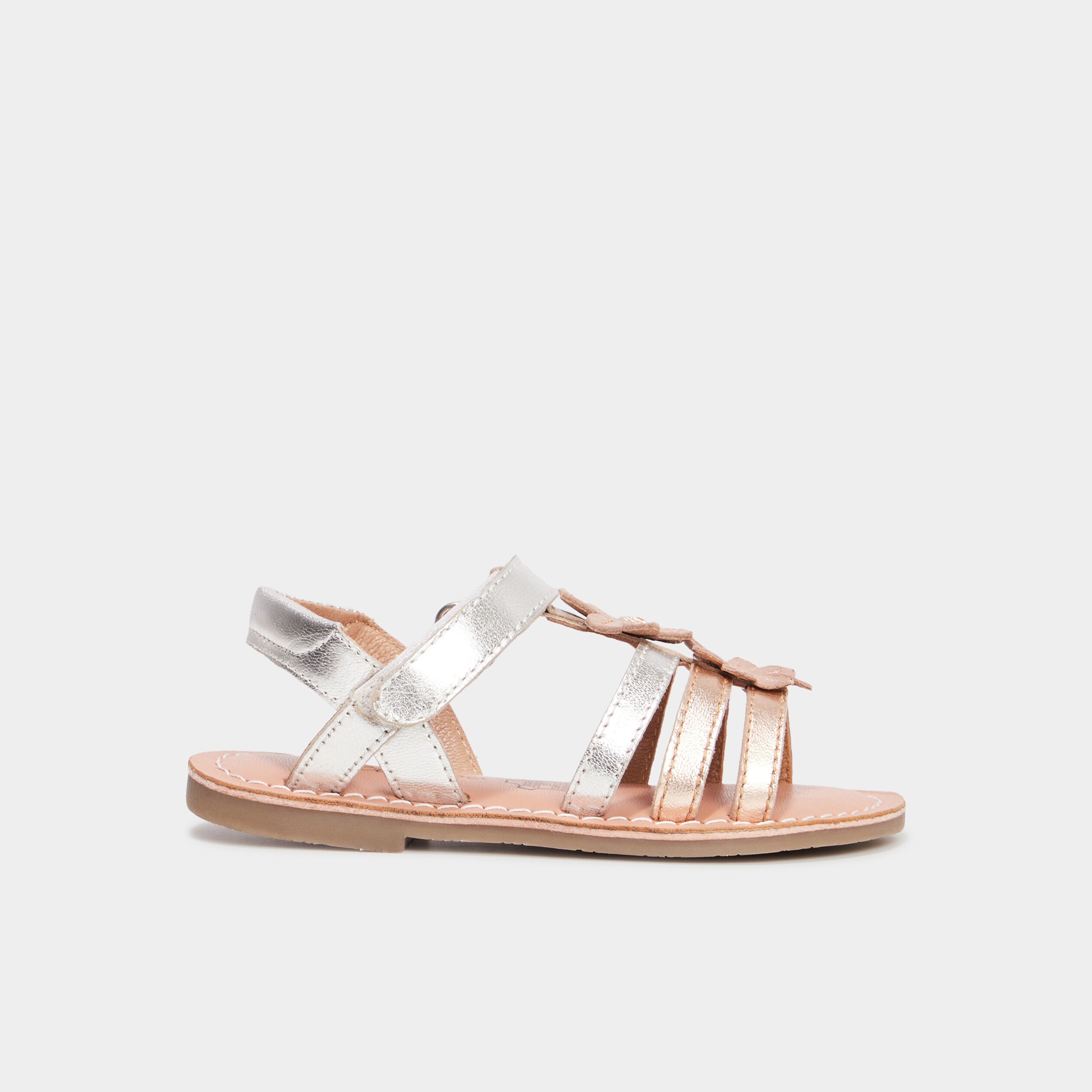 sandales fleurs en cuir creeks gris argent fille Sandales fleurs en cuir Creeks gris argent fille