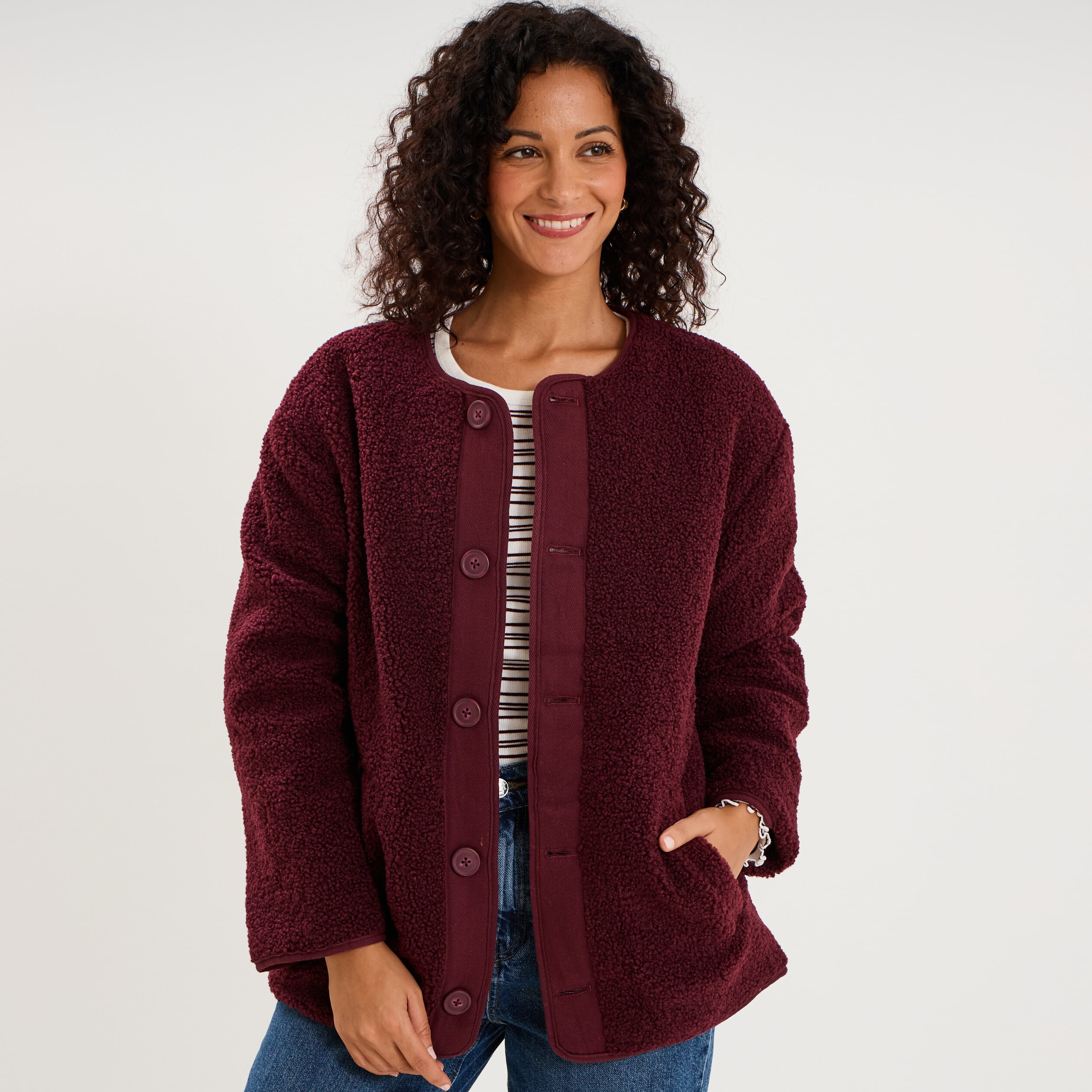 Veste polaire r&eacute;versible et matelass&eacute;e violet fonc&eacute; femme