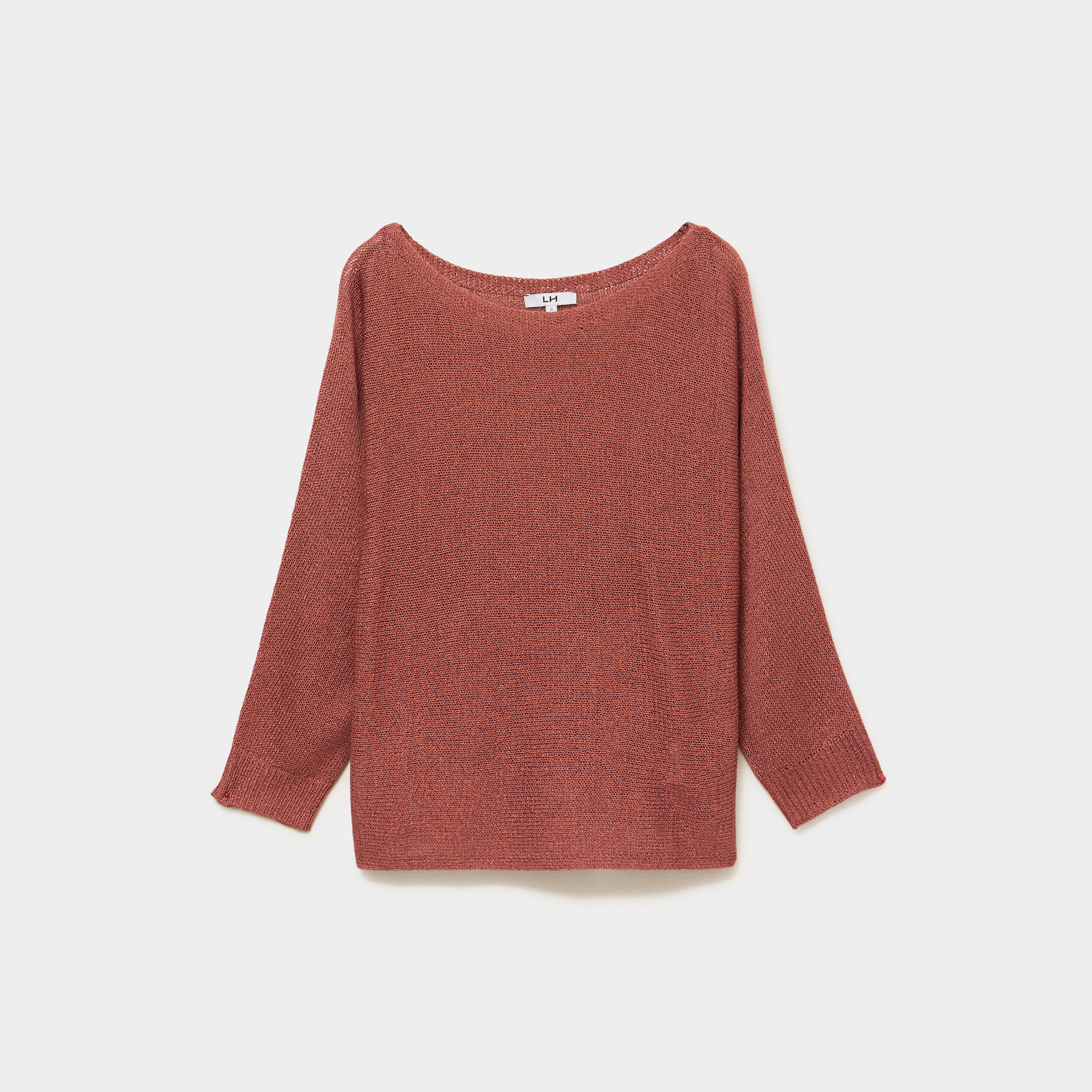 Pull droit col rond manches longues vieux rose femme