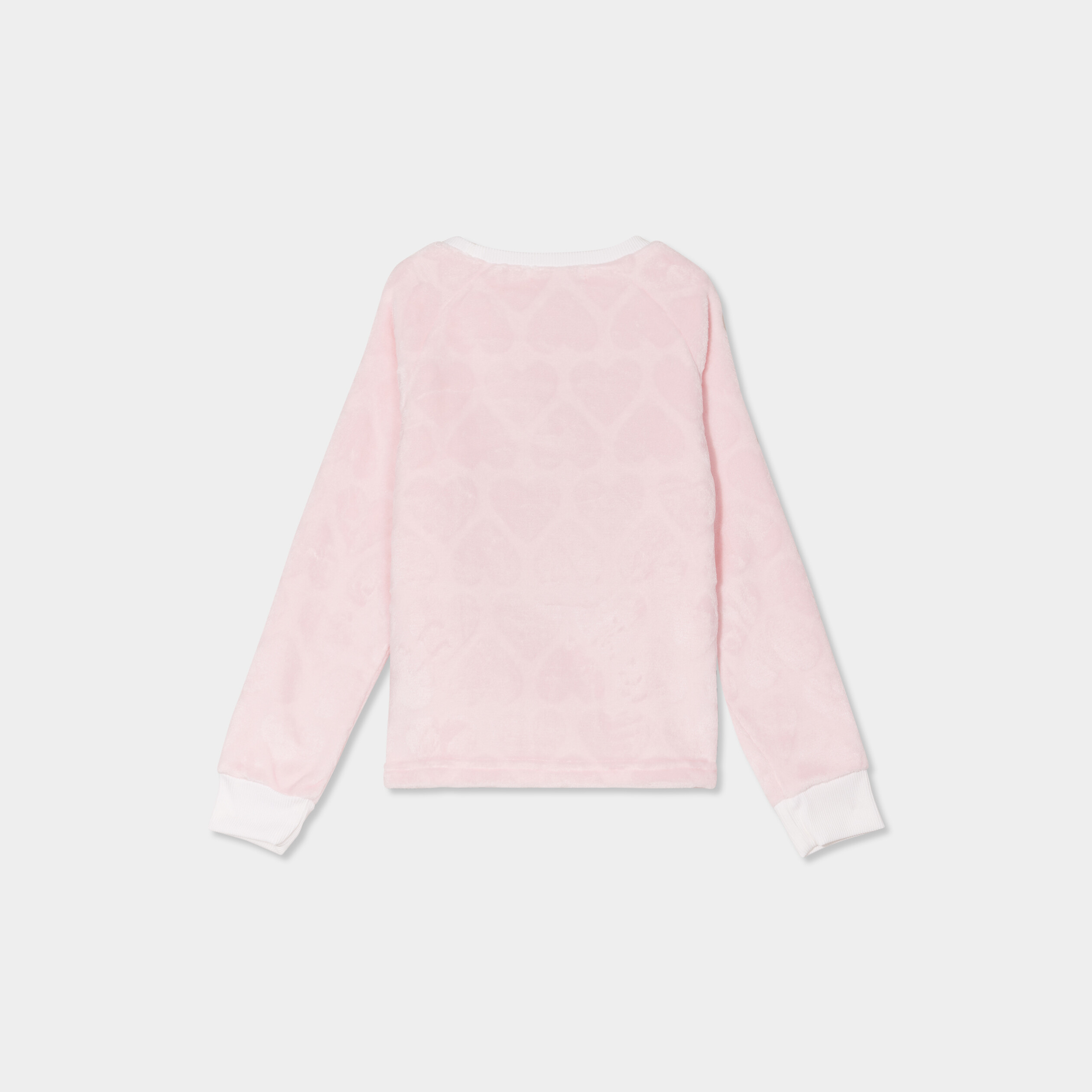 Ensemble pyjama pantalon effet polaire rose poudr&eacute;e fille