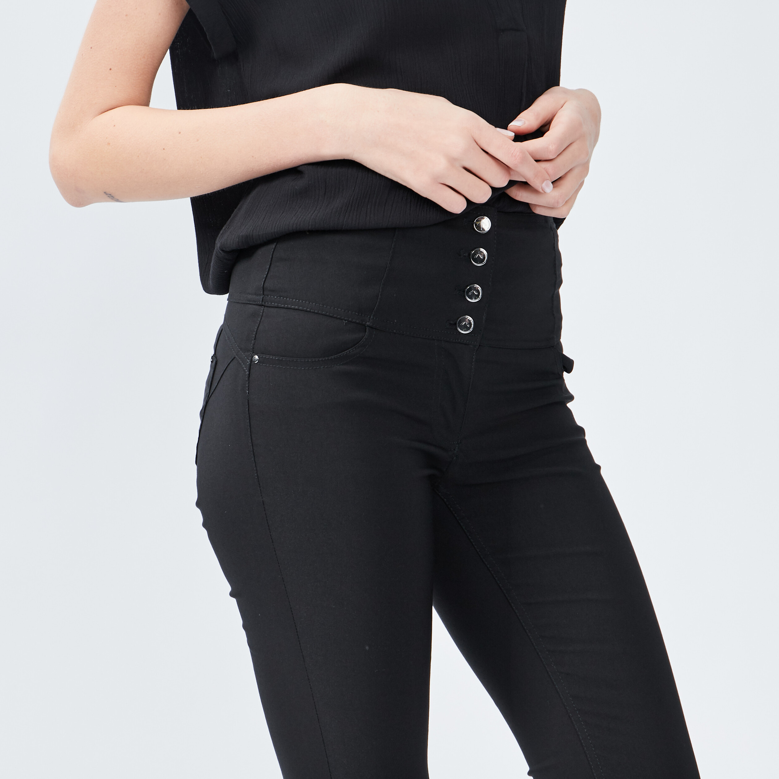 pantacourt slim taille haute noir femme Pantacourt slim taille haute noir femme