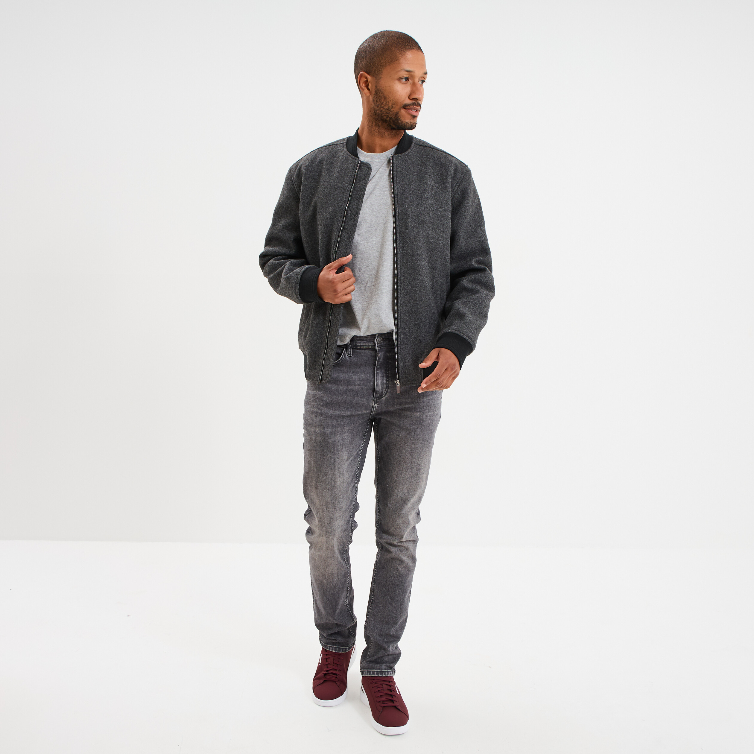 Blouson doubl&eacute; col teddy gris fonc&eacute; homme