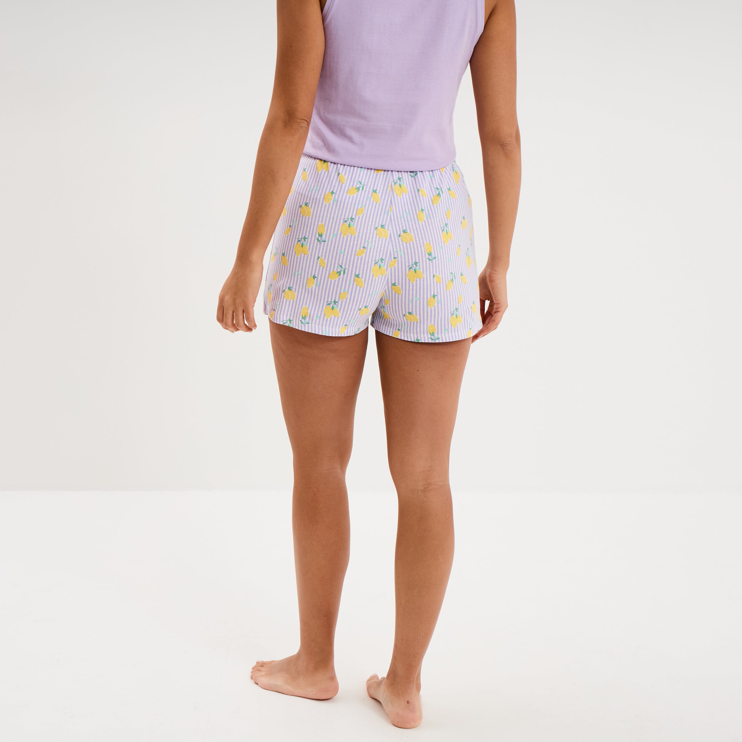 Bas de pyjama short coton ecru femme
