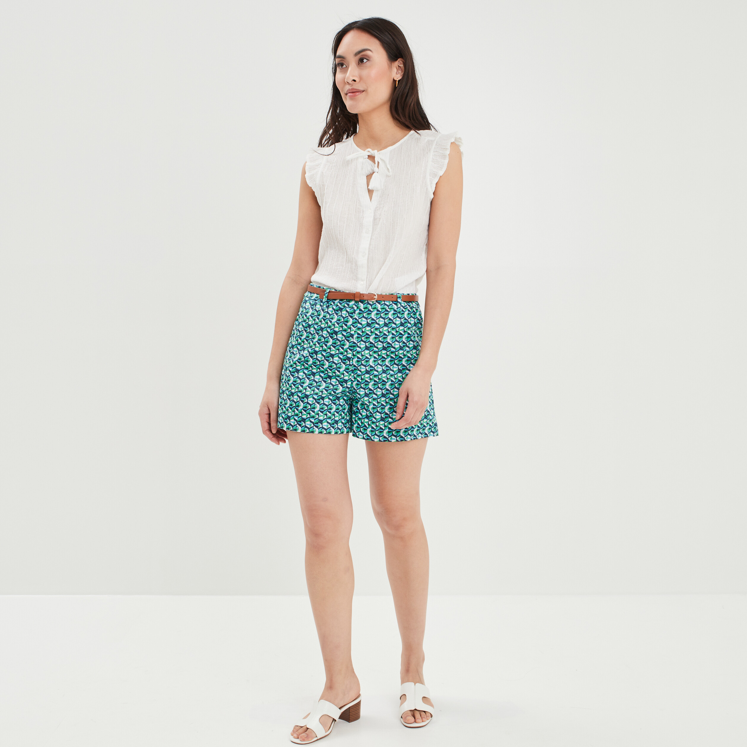 chemise sans manches avec cordons blanc femme Chemise sans manches avec cordons blanc femme