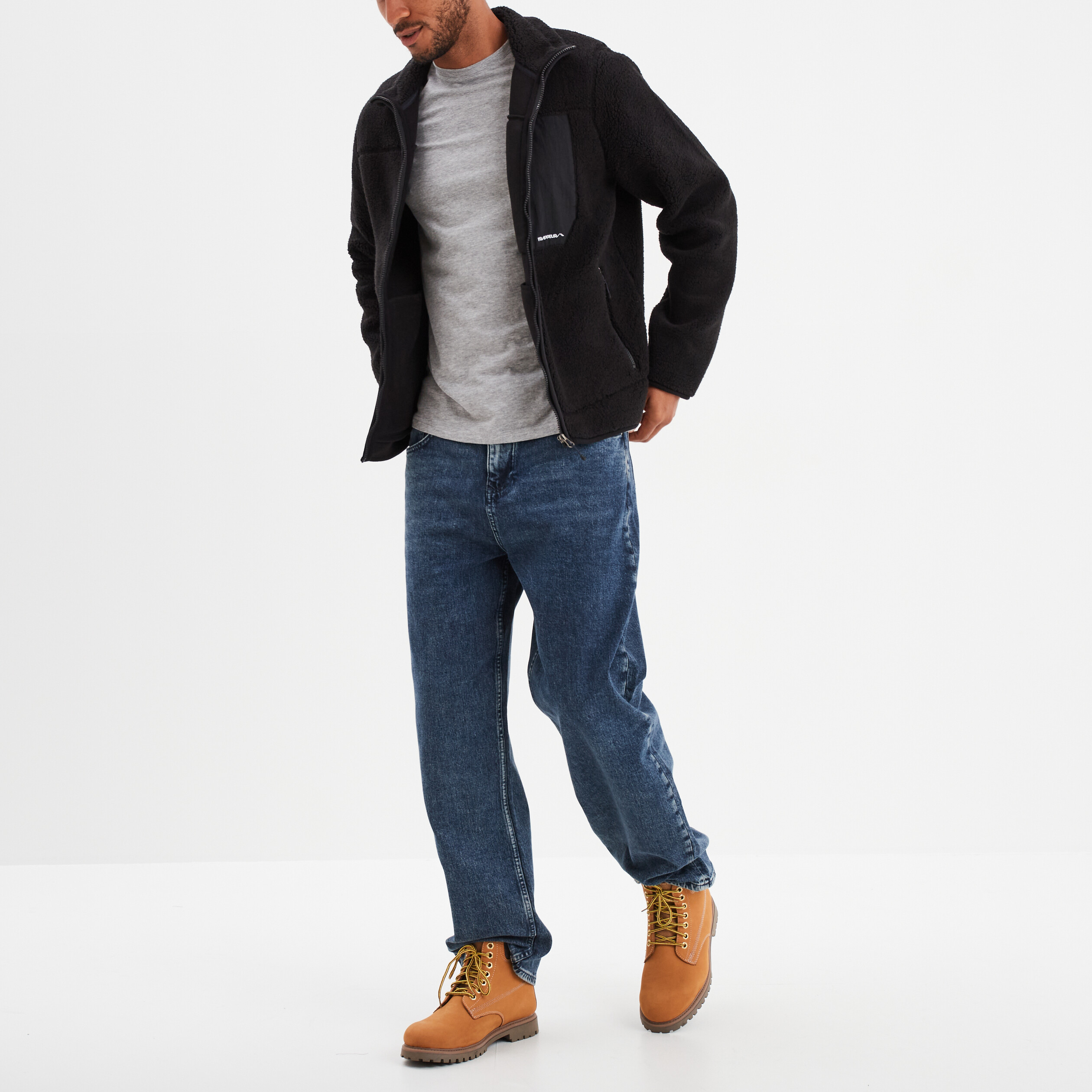 gilet effet sherpa zippe noir homme Gilet effet sherpa zippé noir homme