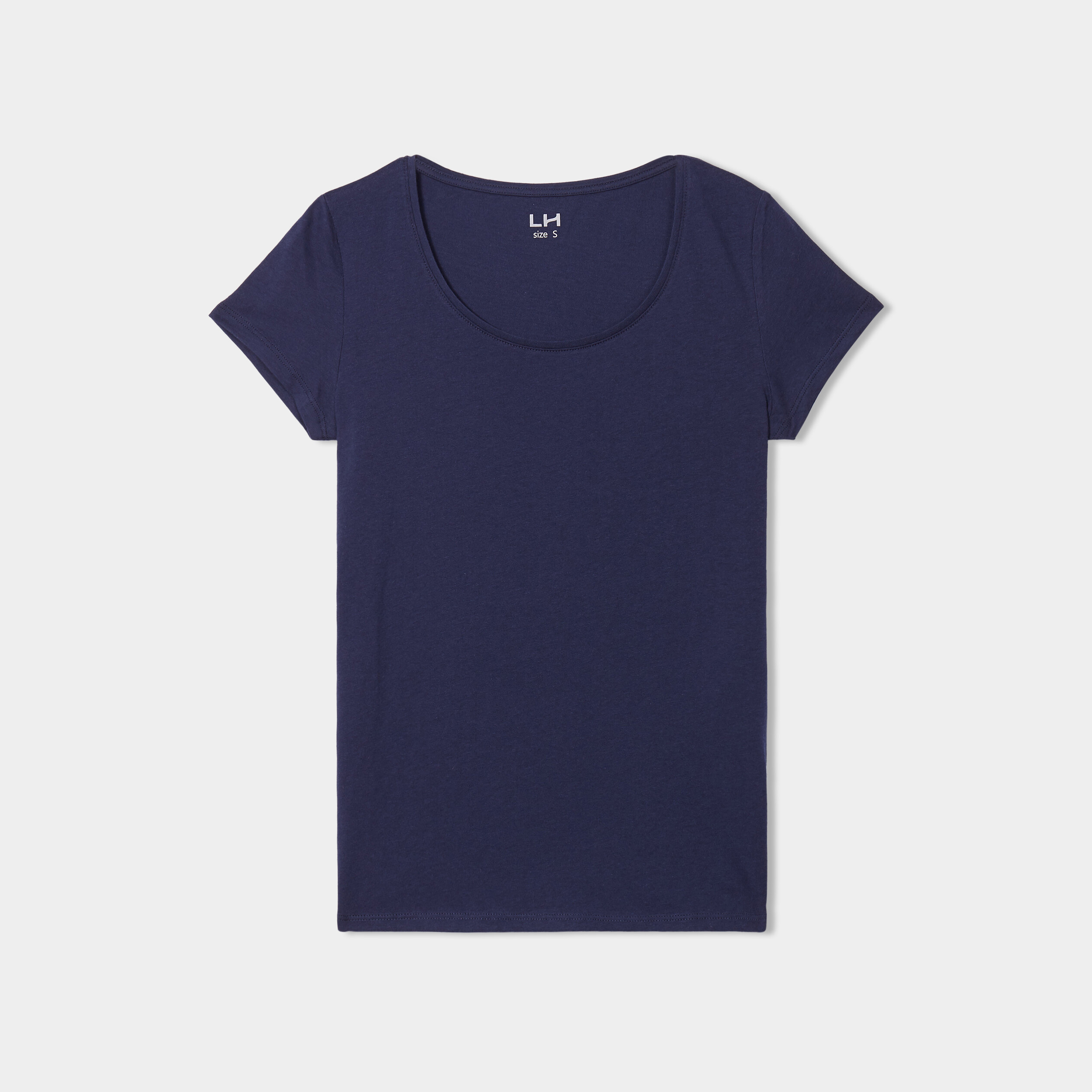 T shirt coton col rond manches courtes bleu marine femme
