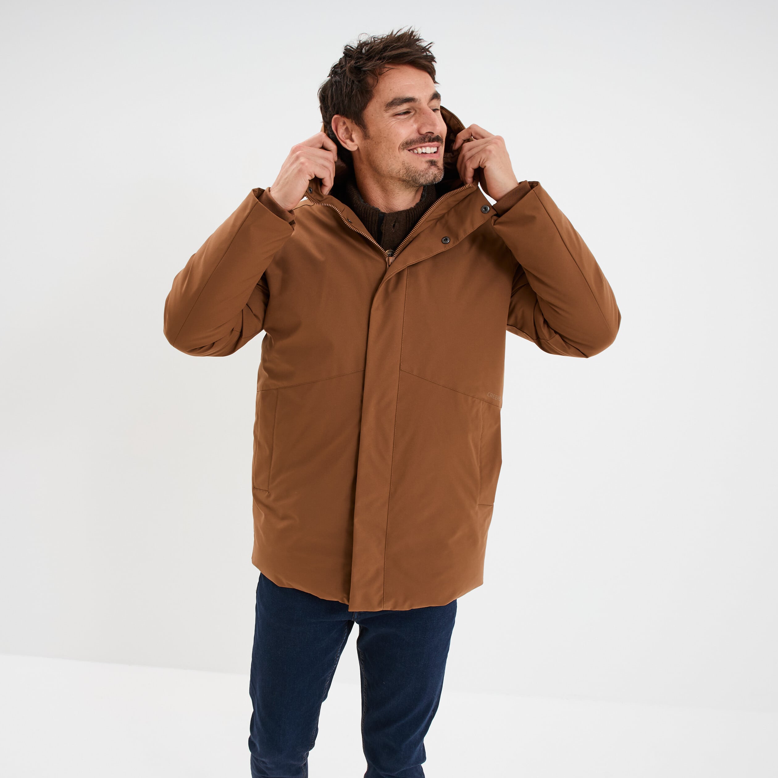 Parka mi-longue &agrave; capuche marron homme