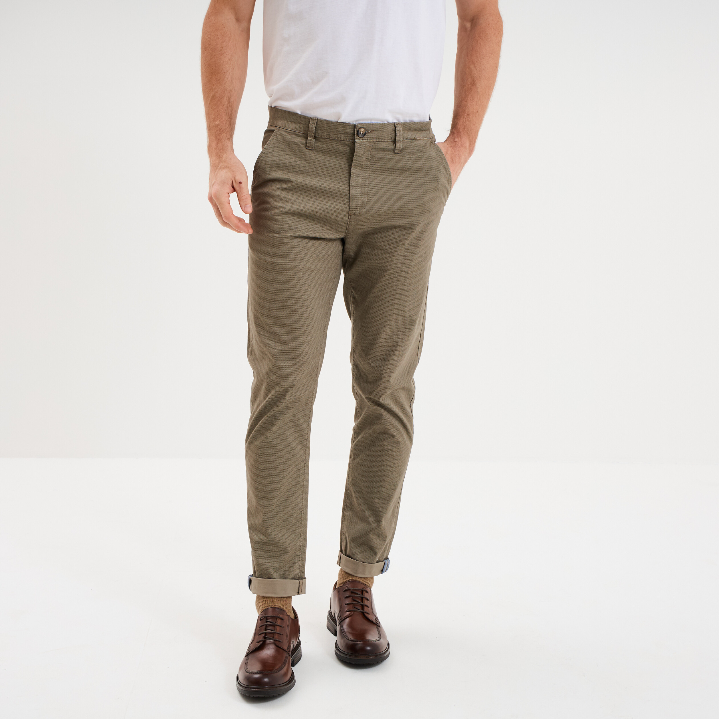 Pantalon chino slim stretch vert olive homme