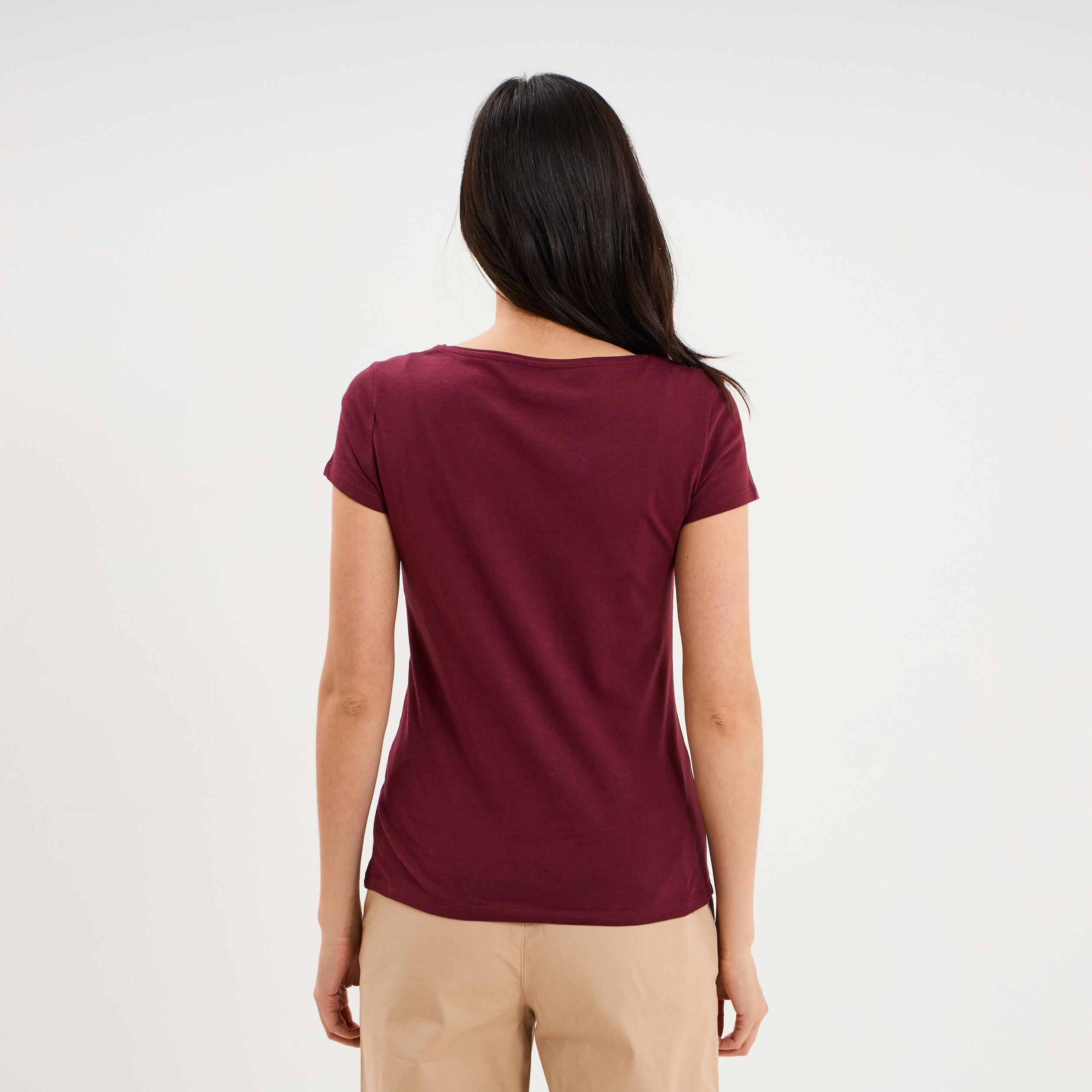 T-shirt coton col rond manches courtes bordeaux femme
