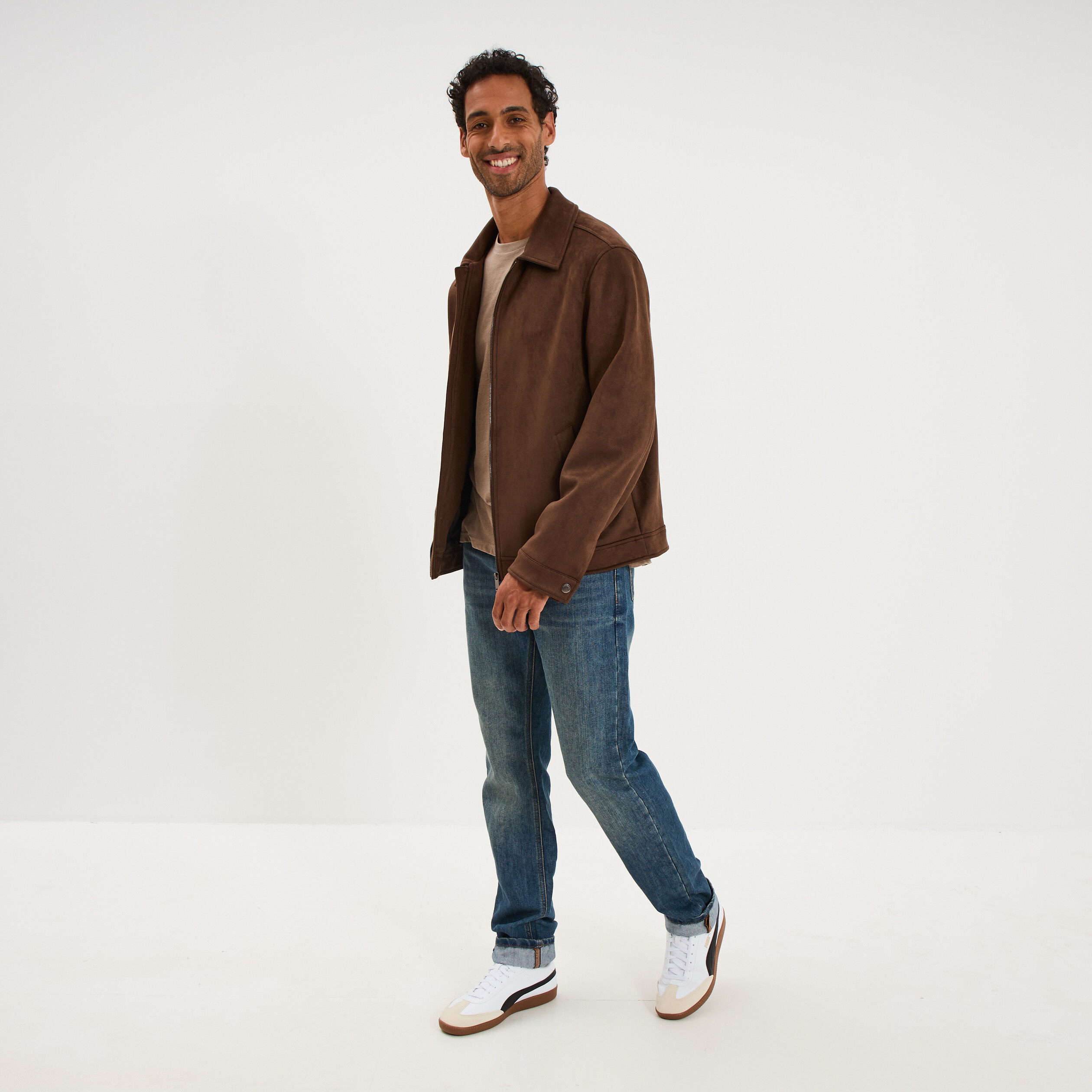 Veste droite zipp&eacute;e effet simili cuir camel homme