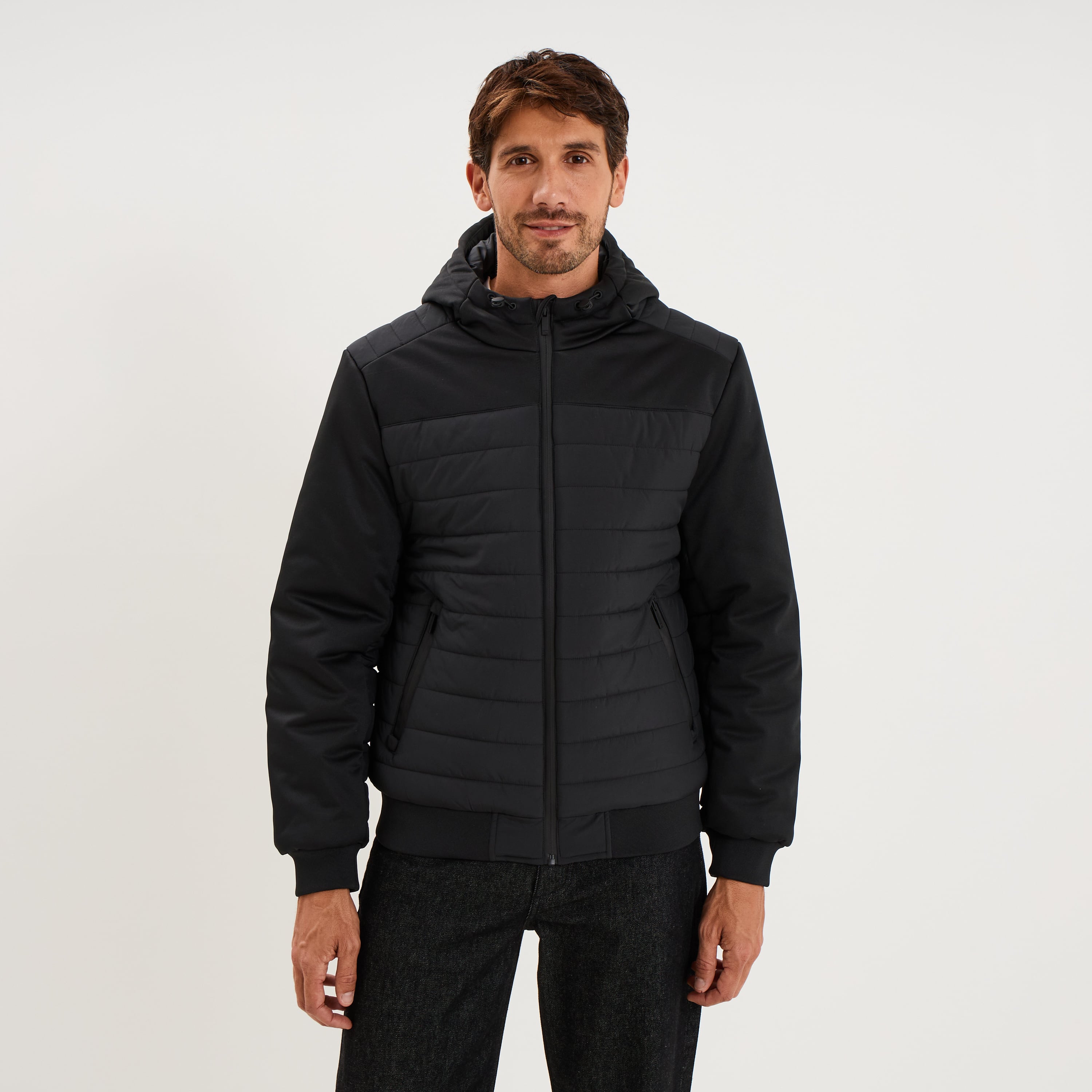 Blouson d&eacute;perlant &agrave; capuche noir homme