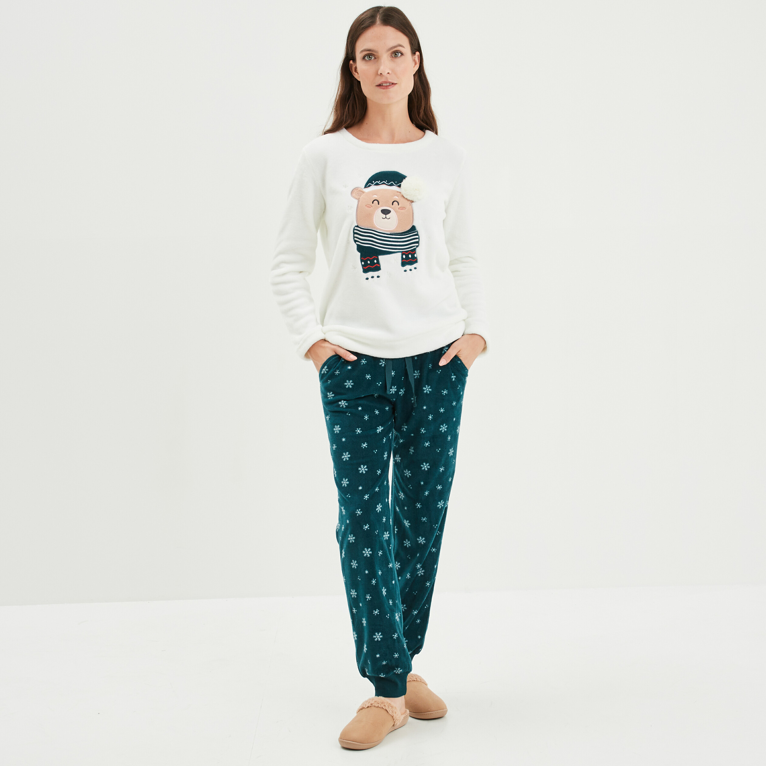 Ensemble pyjama 2 pièces blanc femme