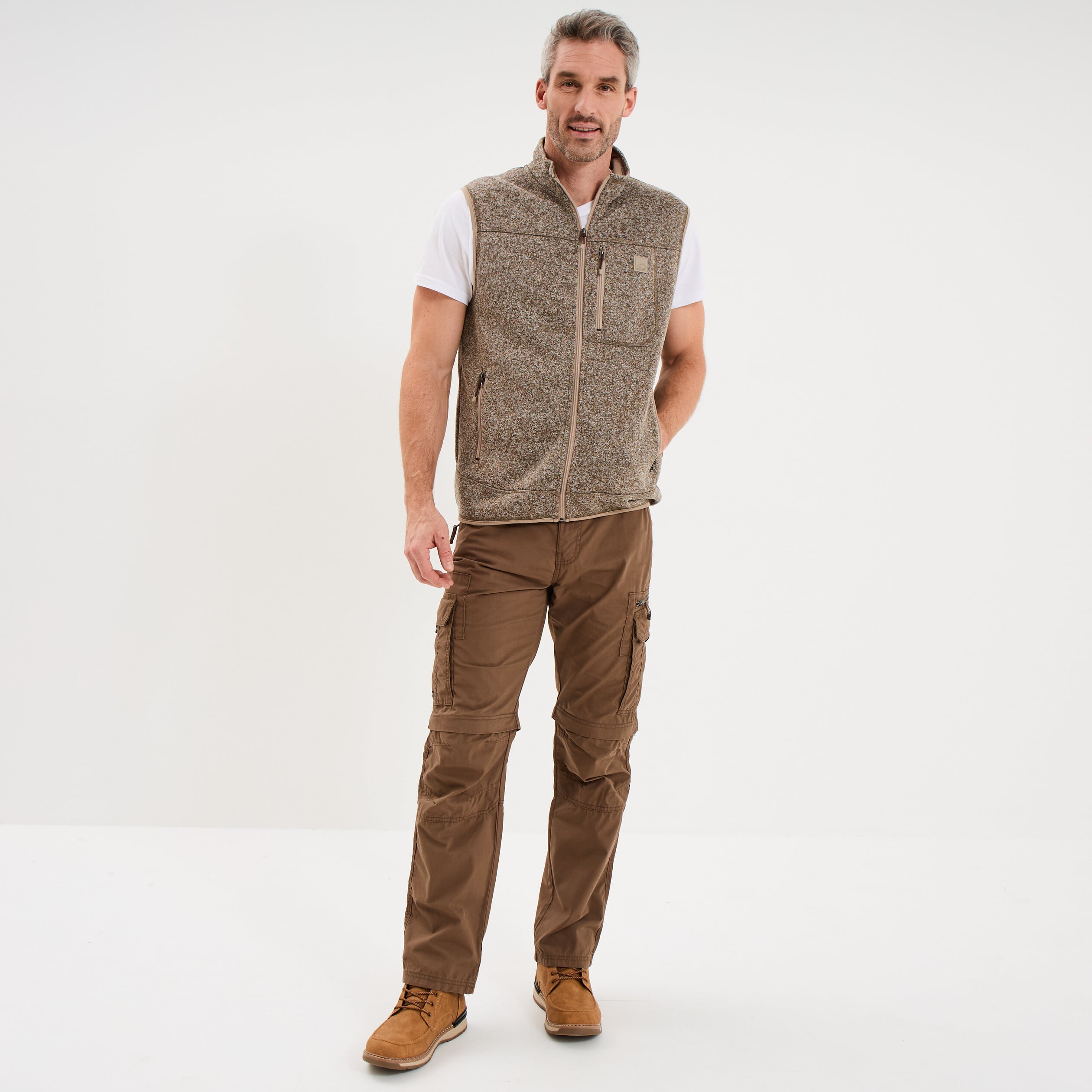 Gilet sans manches col montant marron homme