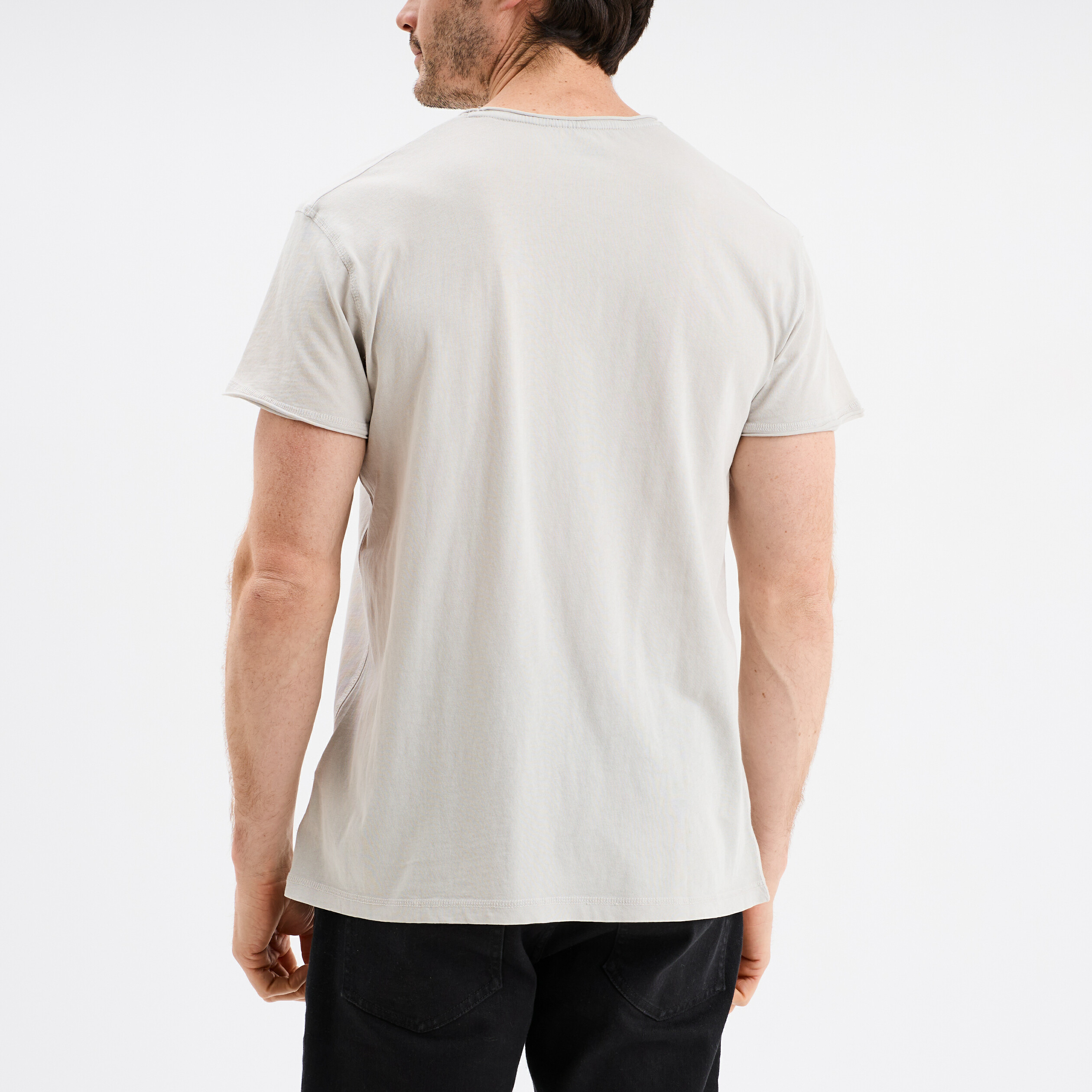 T-shirt manches courtes coton d&eacute;lav&eacute; gris clair homme