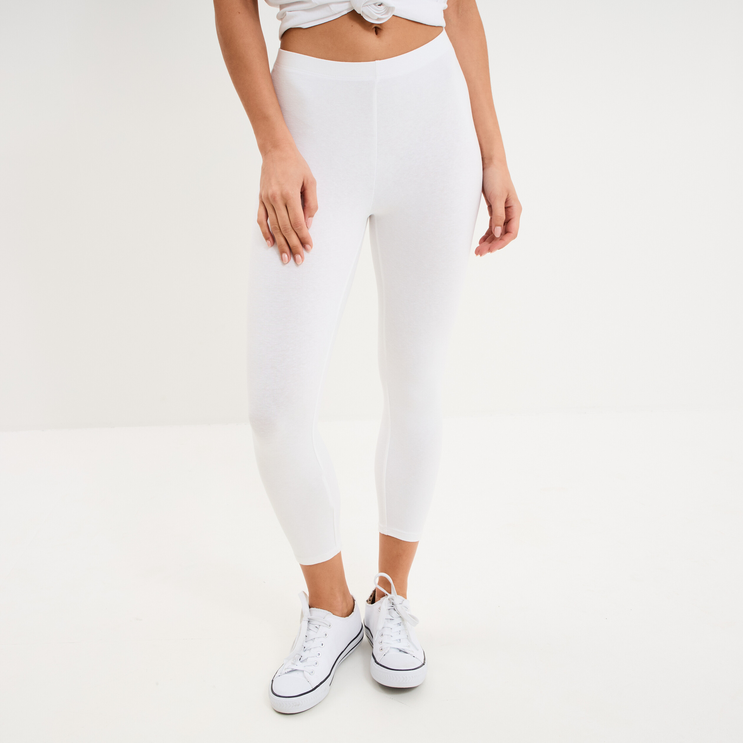 Legging 7/8 &egrave;me taille &eacute;lastiqu&eacute;e blanc femme