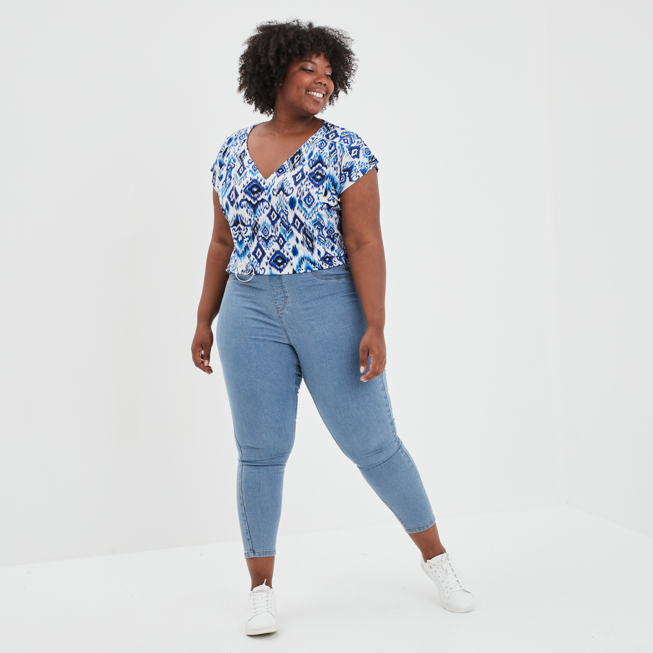 Jegging taille haute matière recyclée denim stone femme grande taille