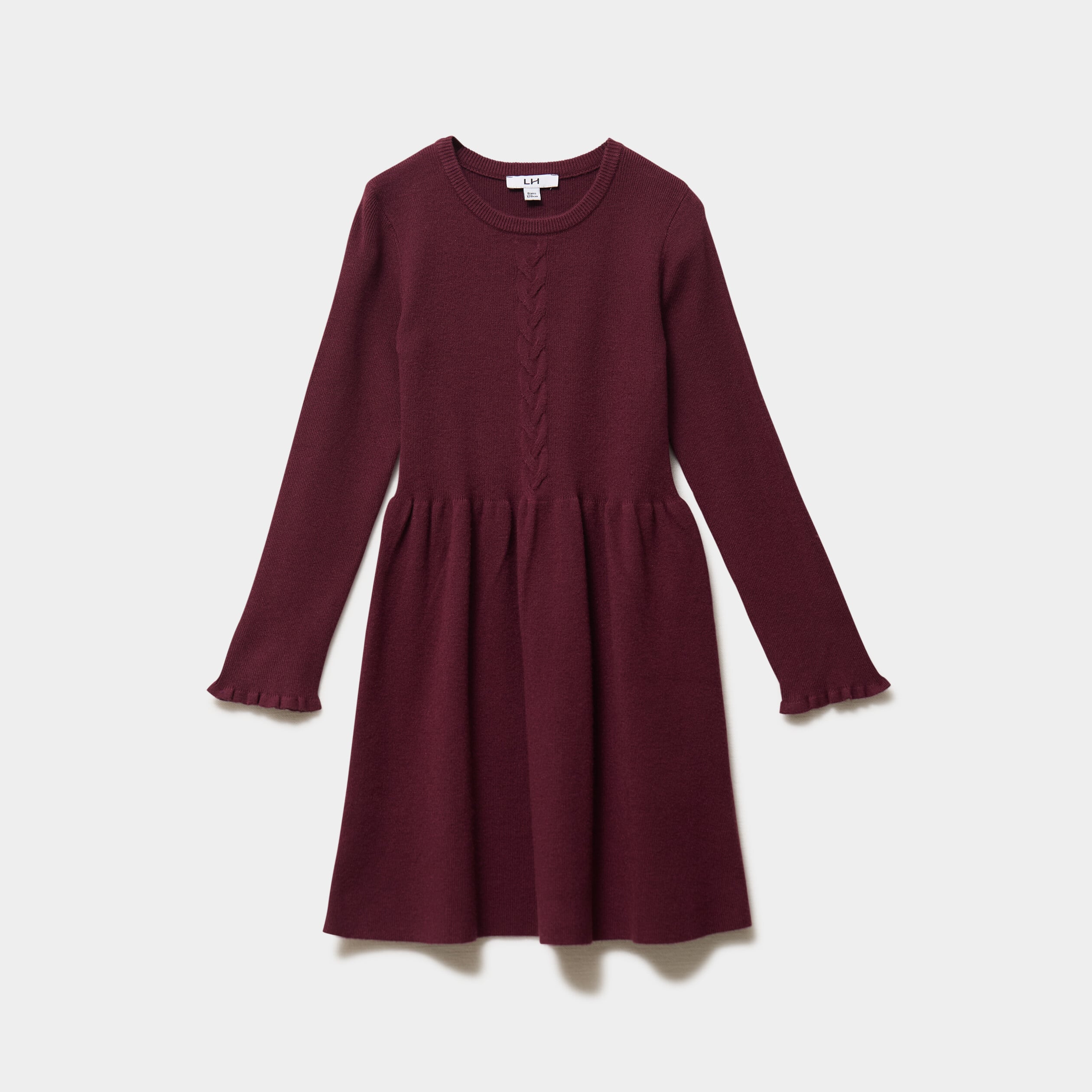 Robe tricot &eacute;vas&eacute;e manches longues violet fonc&eacute; fille