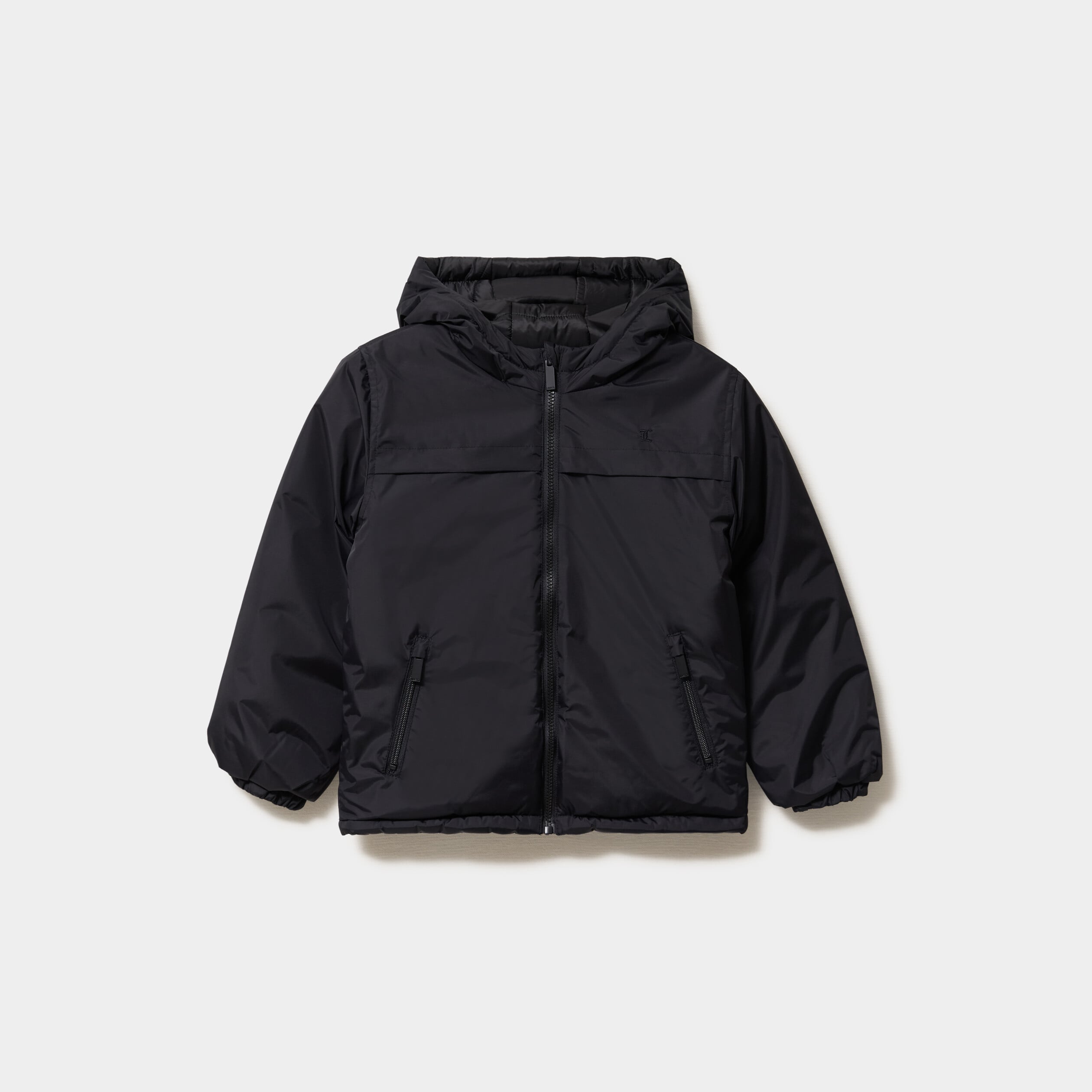 Doudoune r&eacute;versible zipp&eacute;e &agrave; capuche noir gar&ccedil;on