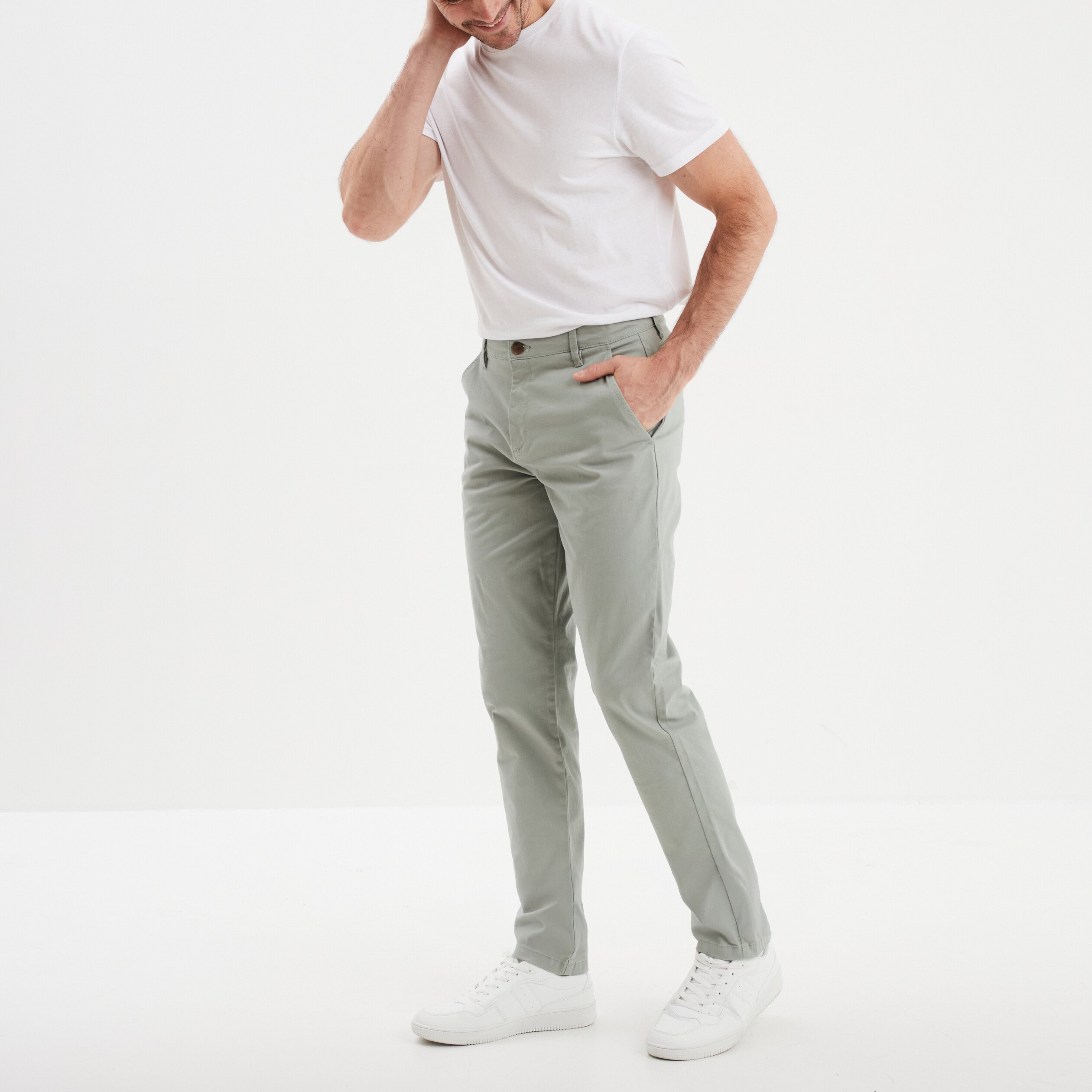 pantalon chino droit stretch vert olive homme Pantalon chino droit stretch vert olive homme