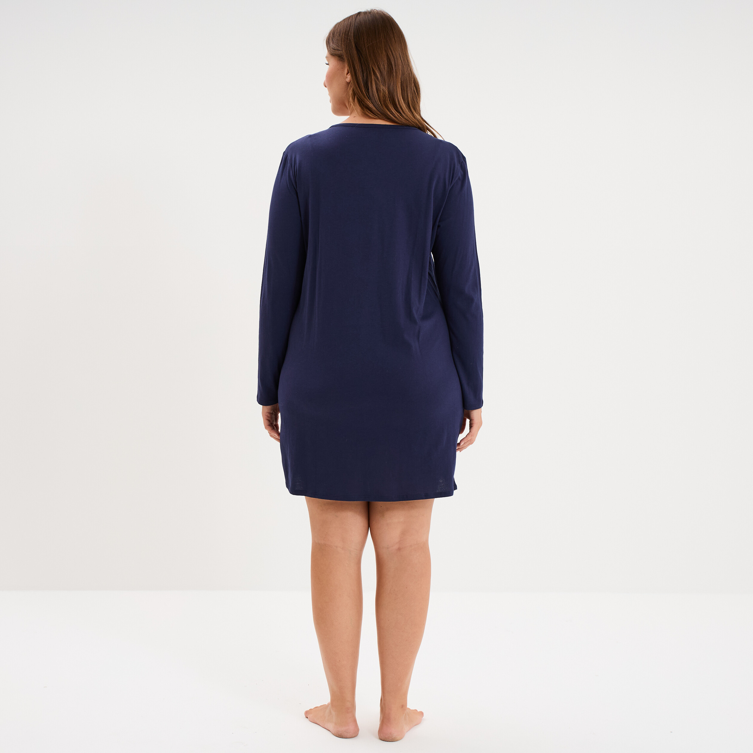 Chemise de nuit courte manches longues bleu marine femme grande taille